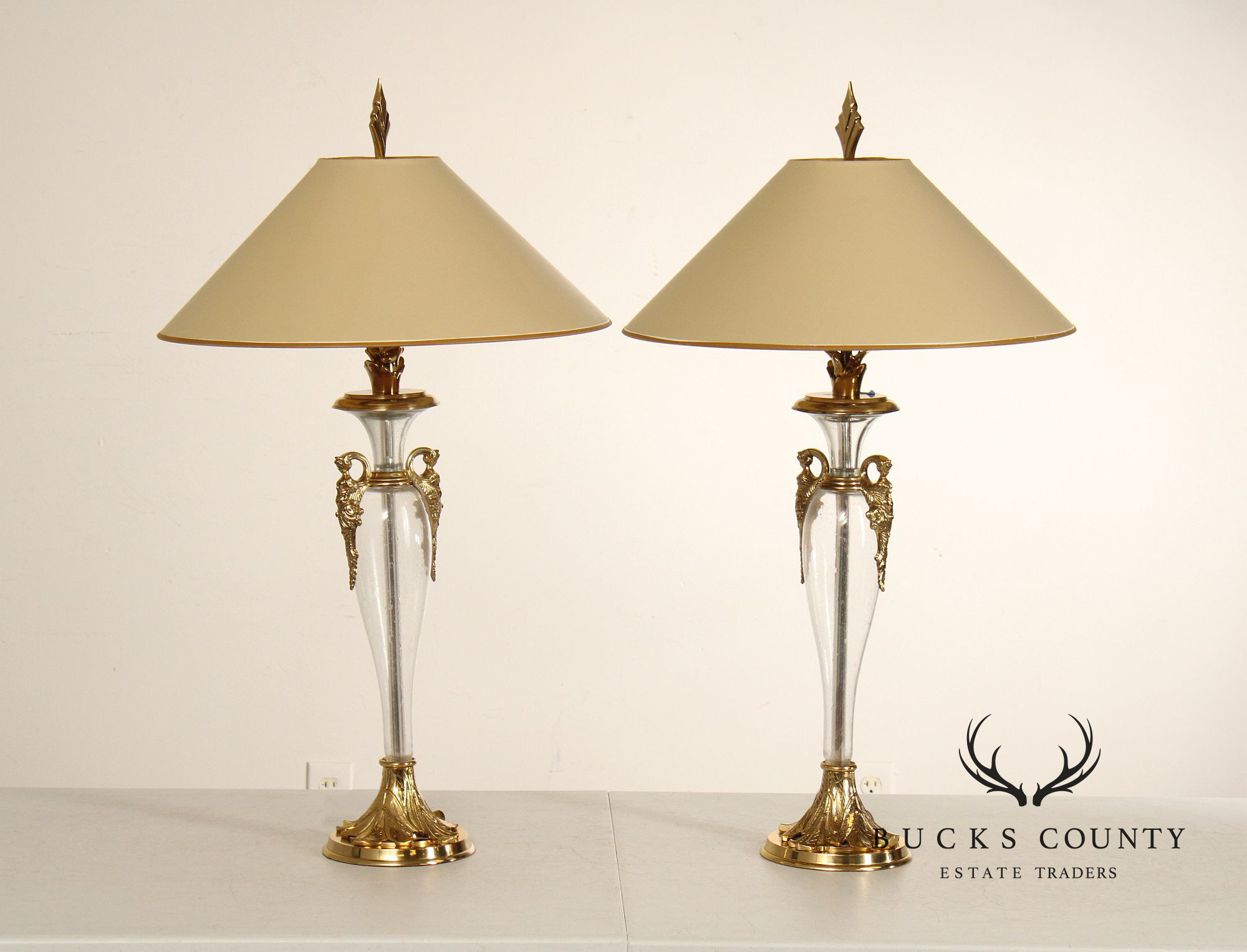 Chapman Pair of Brass and Glass Table Lamps