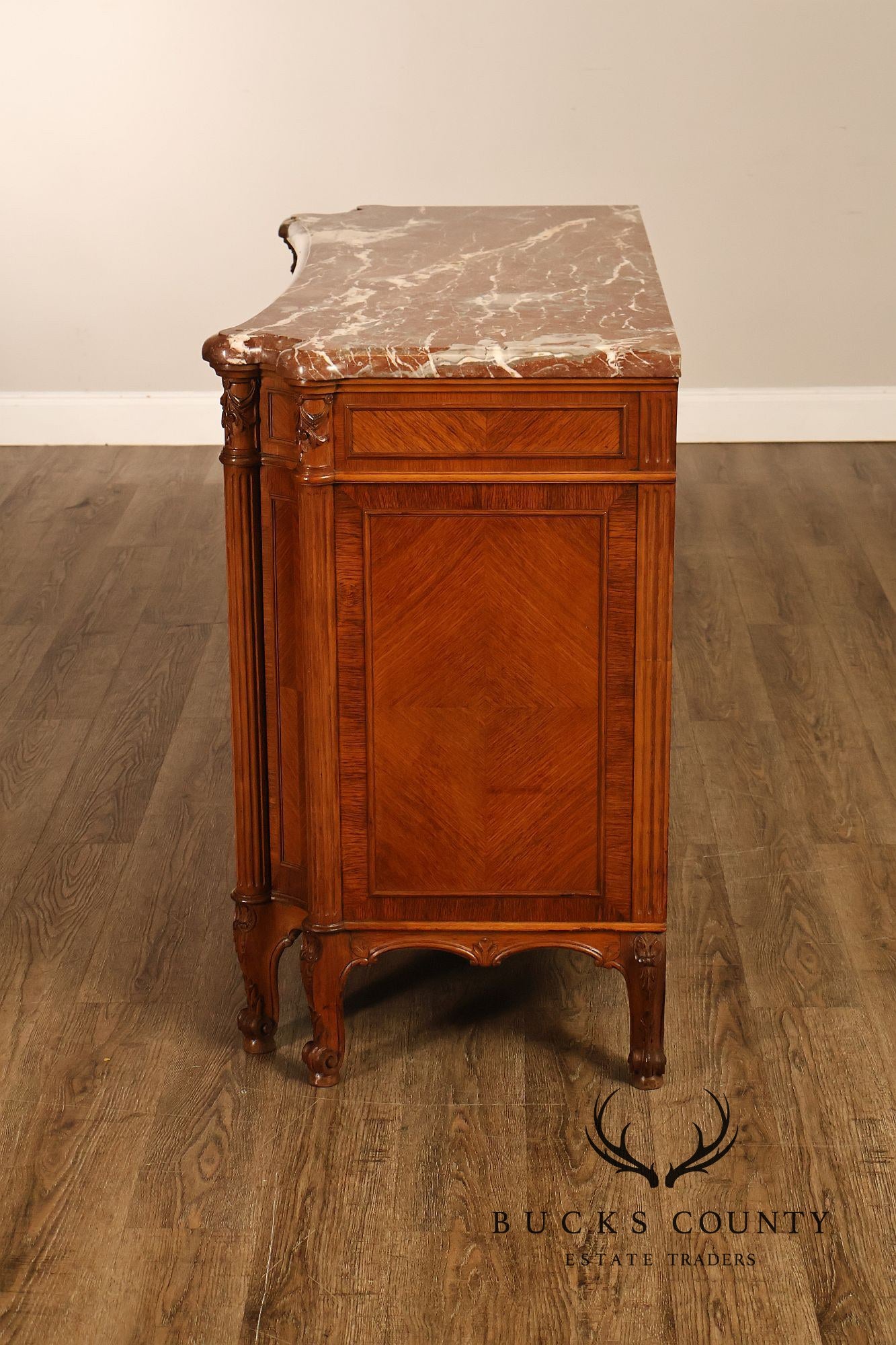 1920's French Louis XV Style Satinwood Marble Top Server