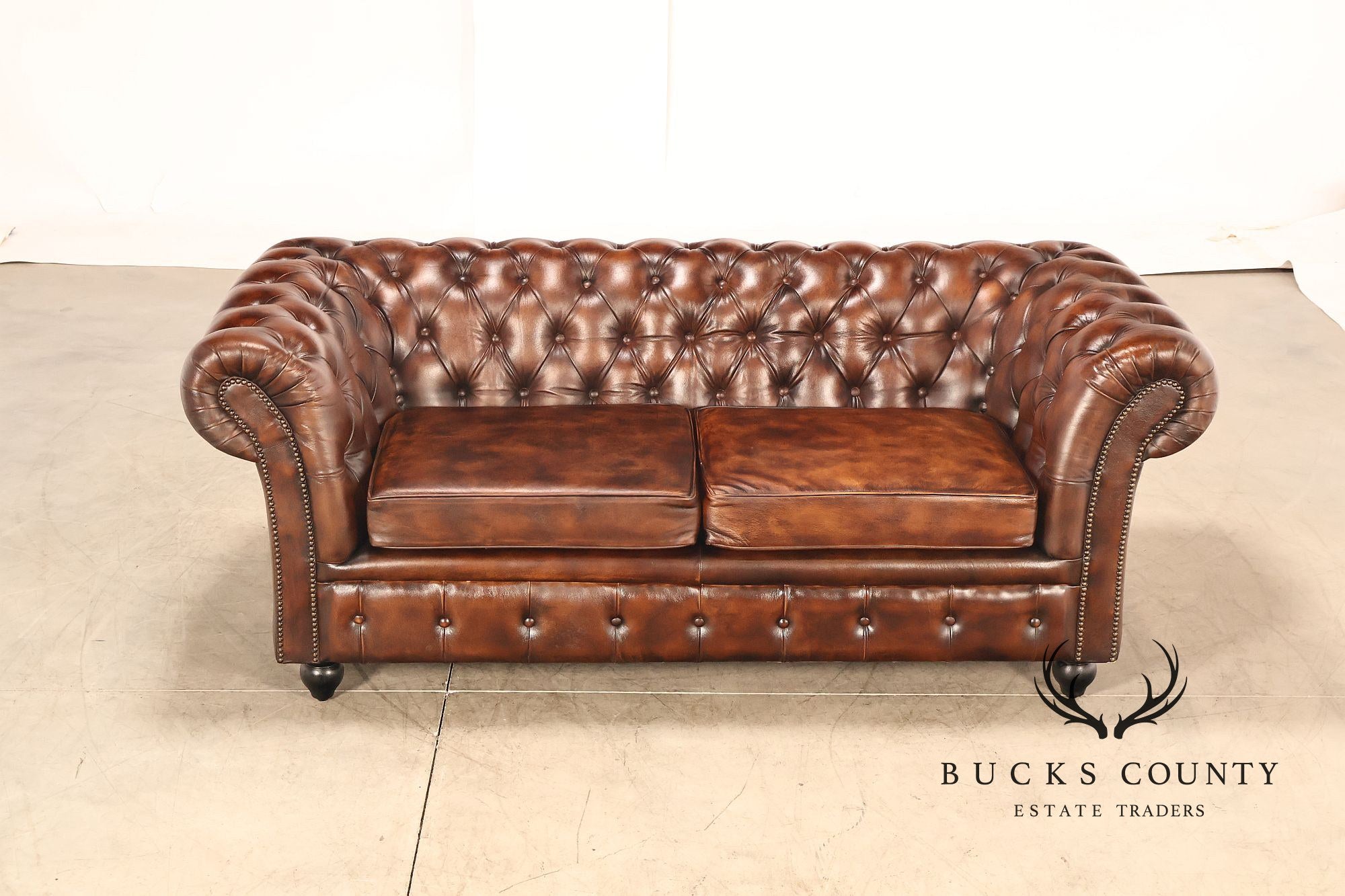Chesterfield Style Brown Leather Sofa