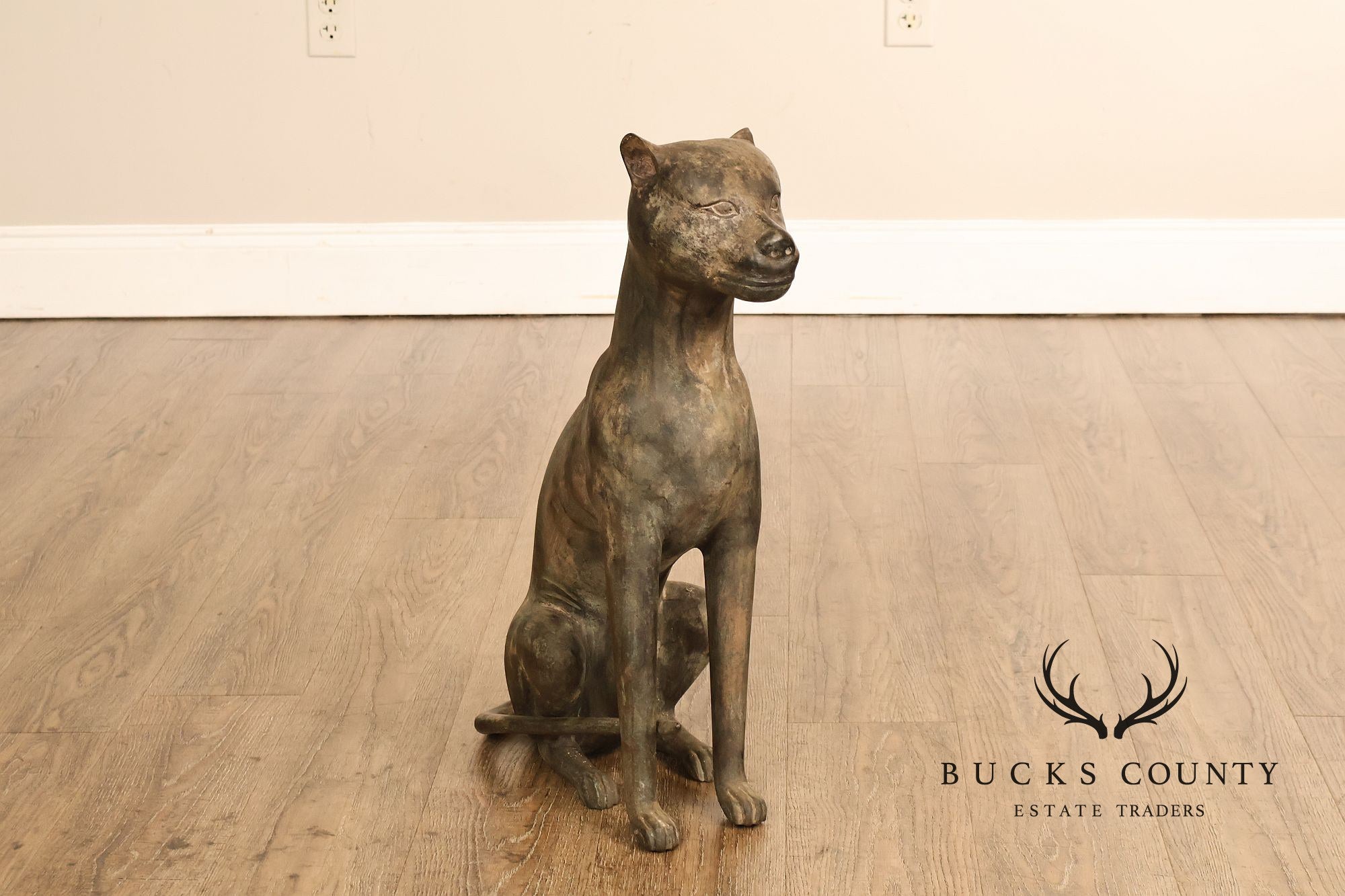 Egyptian Revival Bronze Pair Of Seated Cat Garden Sculptures