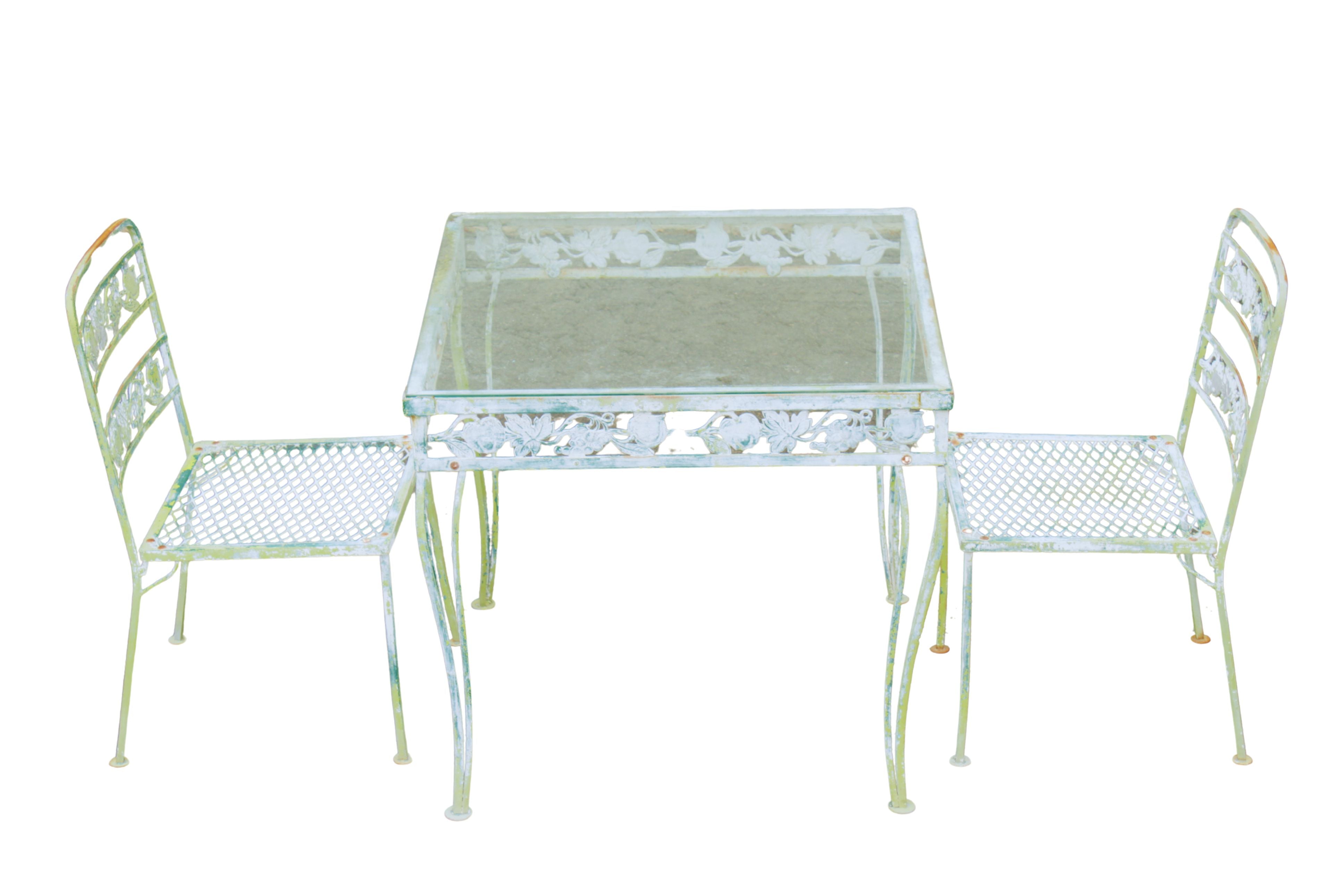 Vintage Iron Square Garden Table with 2 Chairs