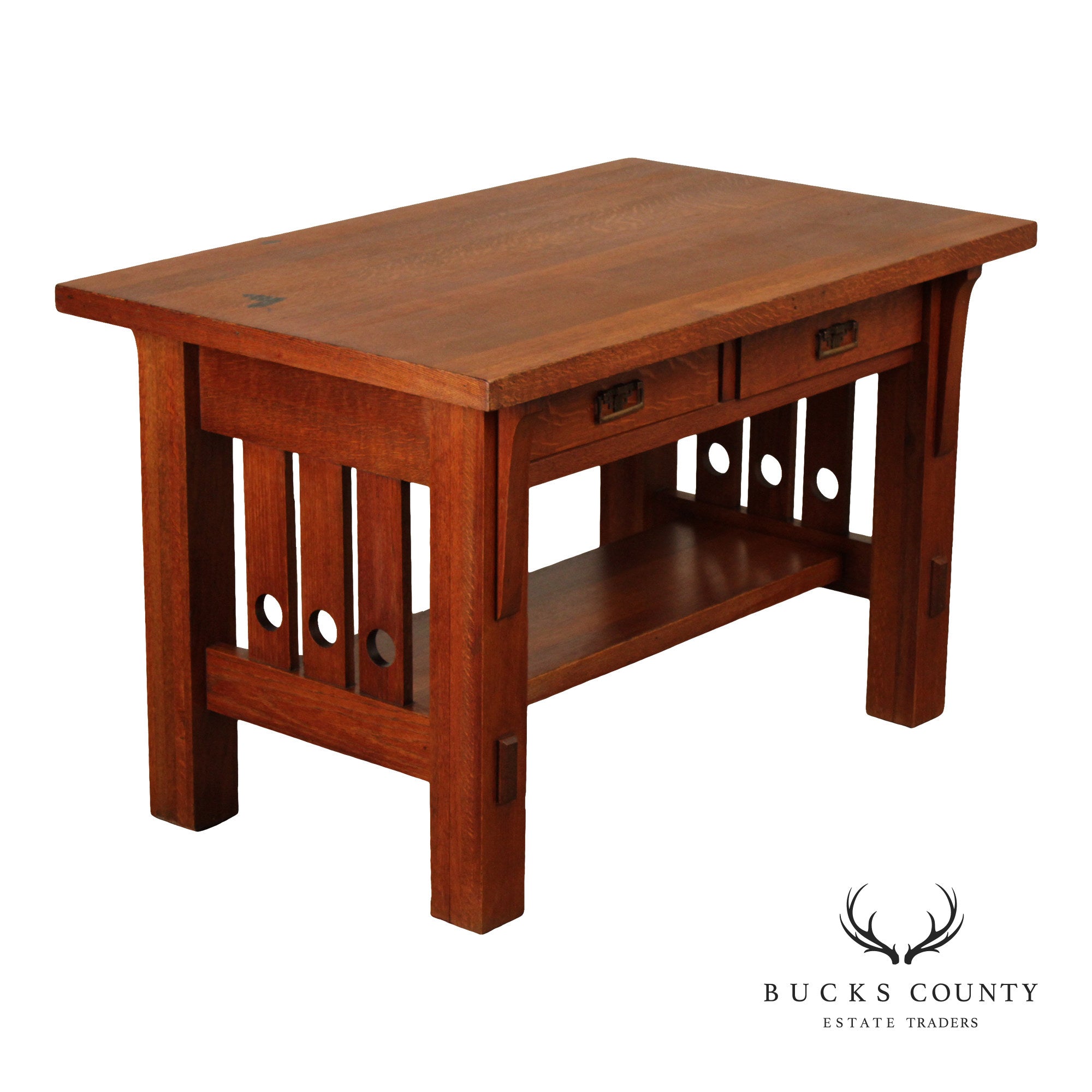 Antique Arts and Crafts Oak Library Table Writing Desk