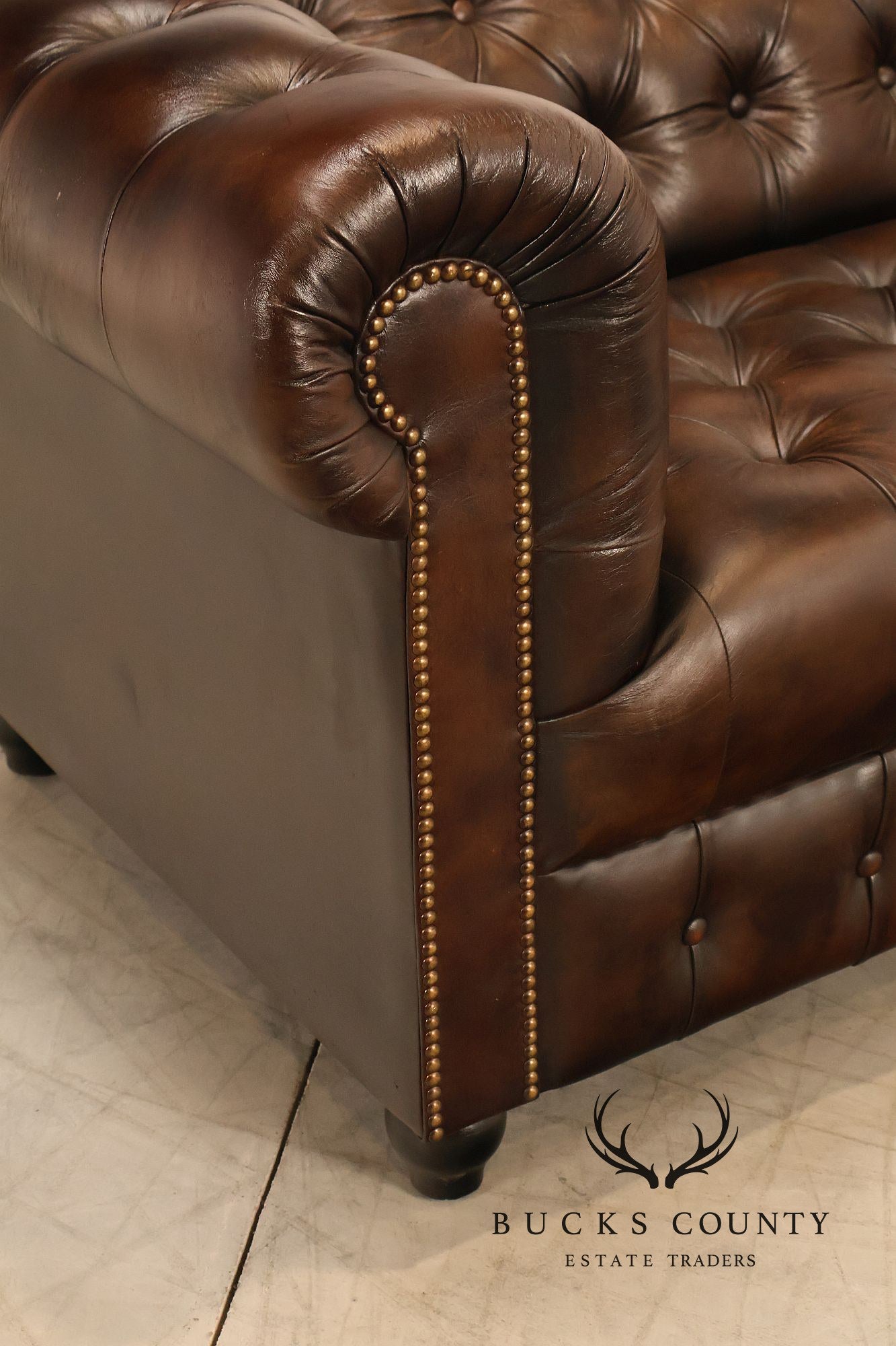 Chesterfield Style 6 Foot Dark Brown Tufted Leather Sofe