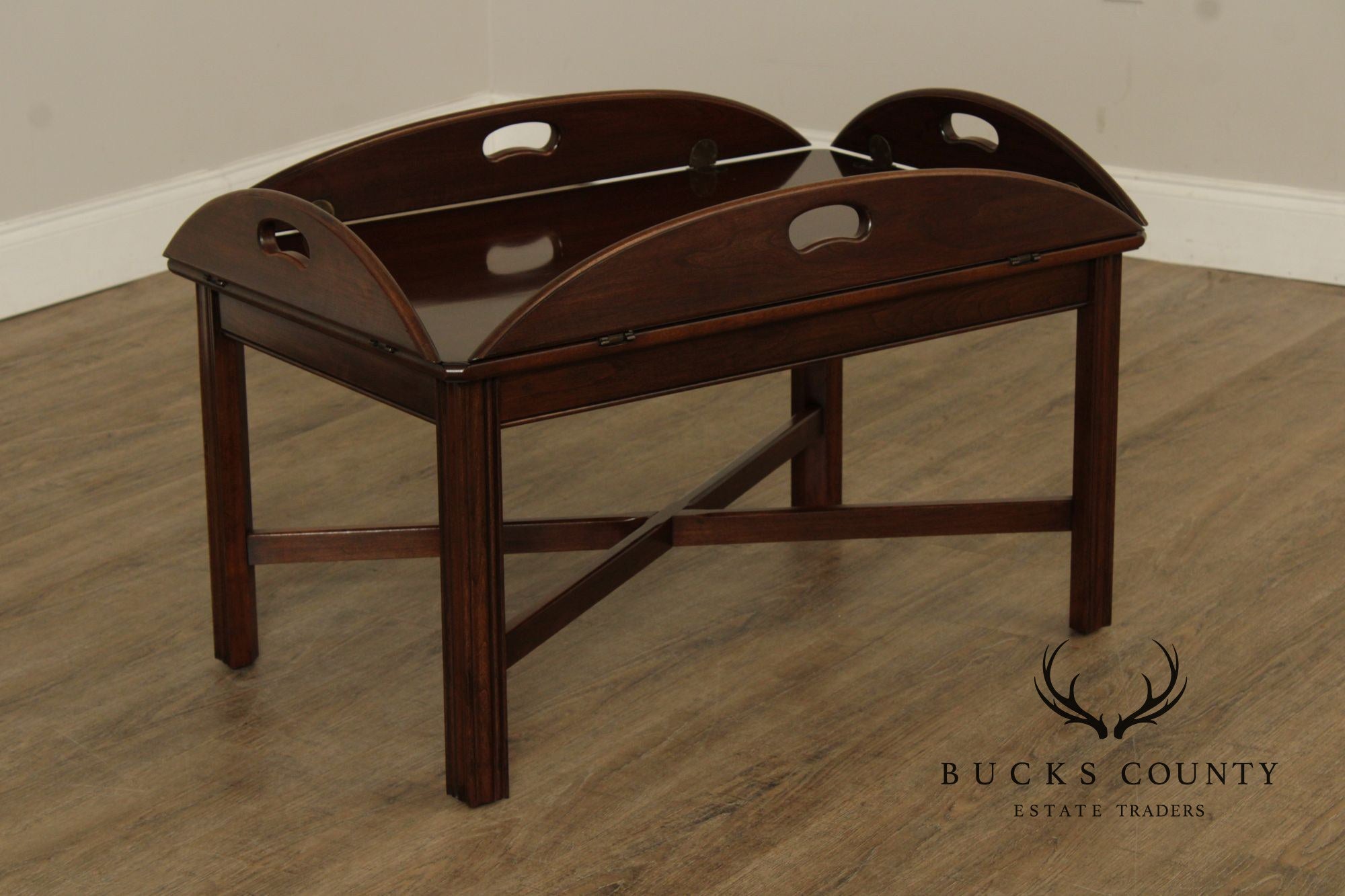 Ethan Allen Georgian Court Collection Chippendale Style Cherry Butler's Tray Coffee Table