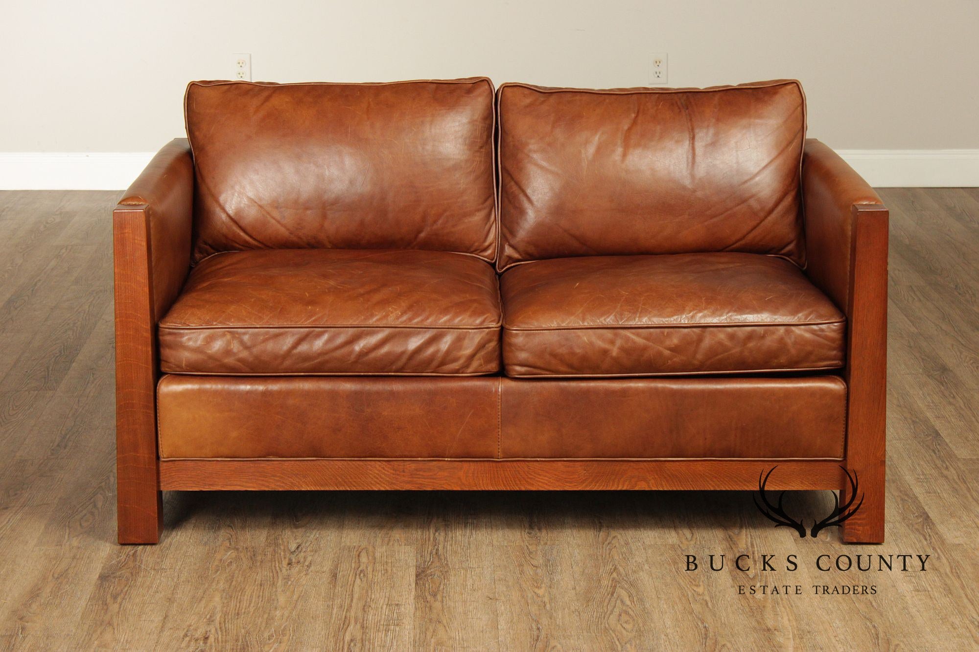 Stickley Highlands Mission Oak Leather Loveseat