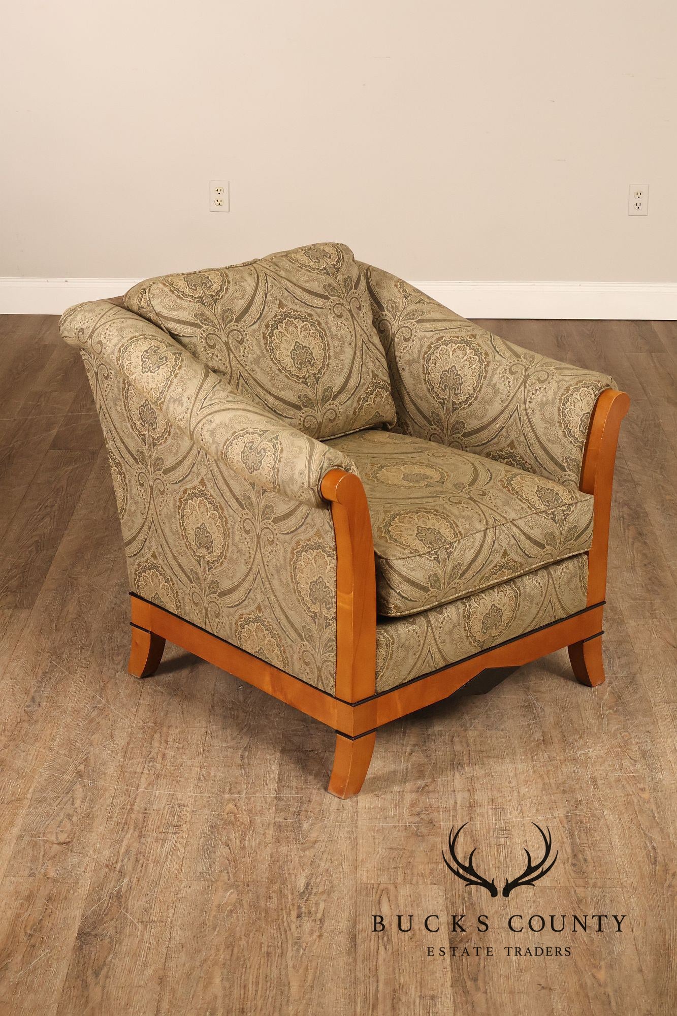 Sherrill Biedermeier Style Upholstered Armchair With Exposed Wood Frame