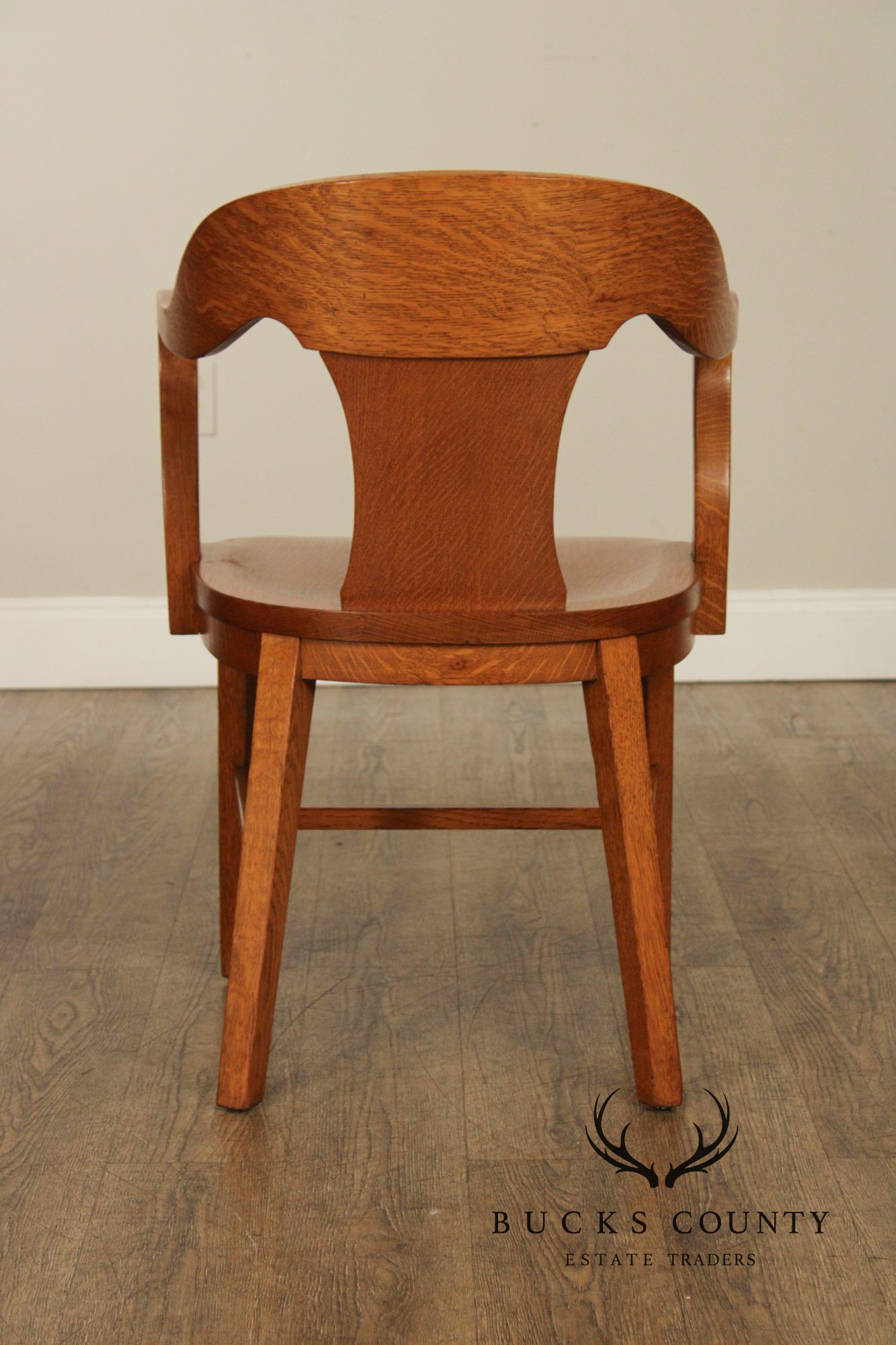 Marble & Shattuck Vintage Set of Six Solid Oak Bankers Armchairs