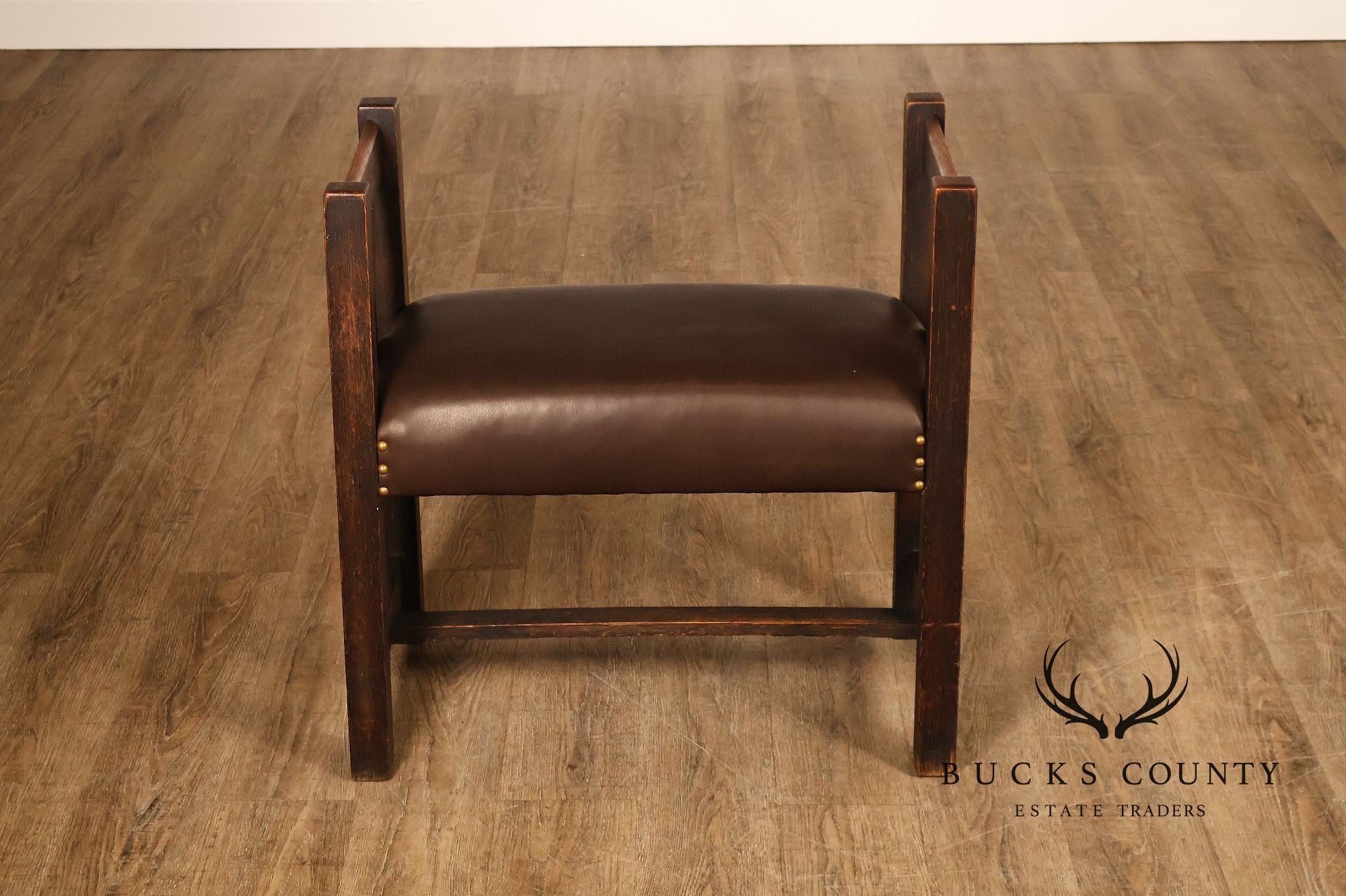 Antique Grand Rapids Arts And Crafts Oak And Leather Window Seat