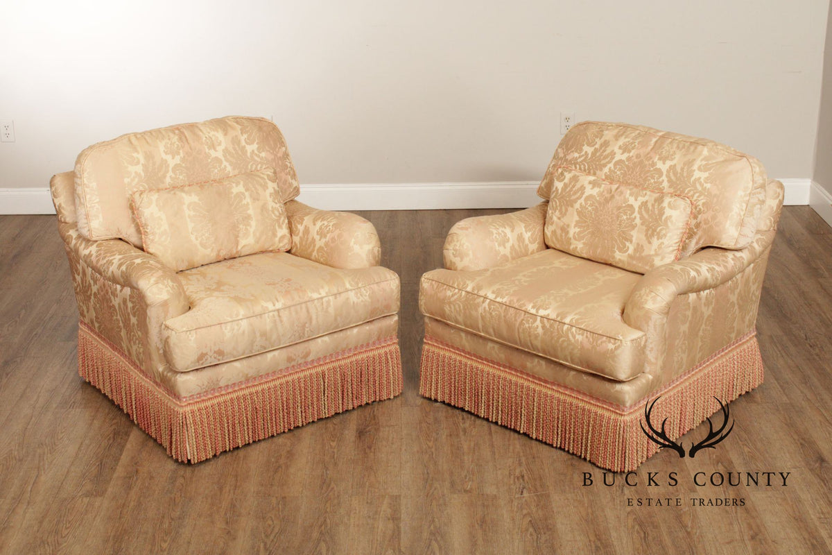 Pair Of Century Furniture L T Designs Damask Upholstered Lounge Chairs