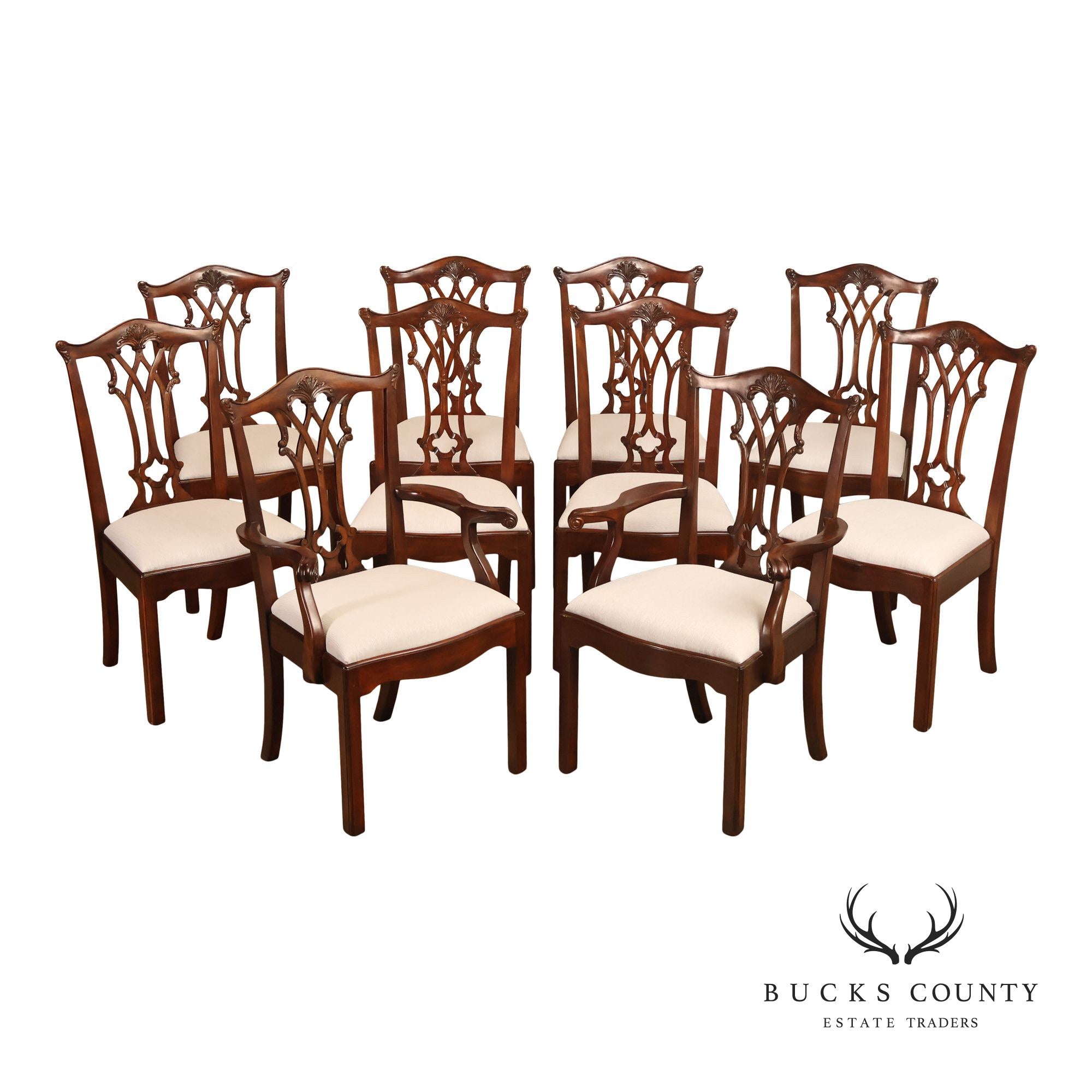 Maitland Smith Chippendale Style Set of Ten Mahogany Dining Chairs