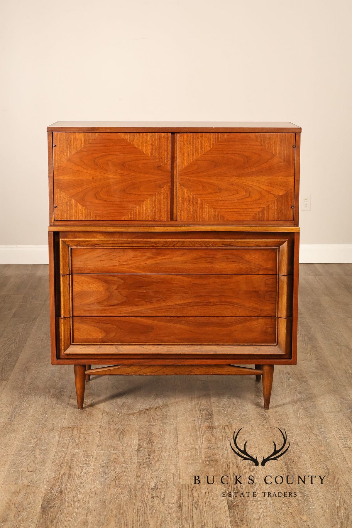 Mid Century Modern Walnut Gentleman’s Chest With Cabinet And Drawers By Basic Witz