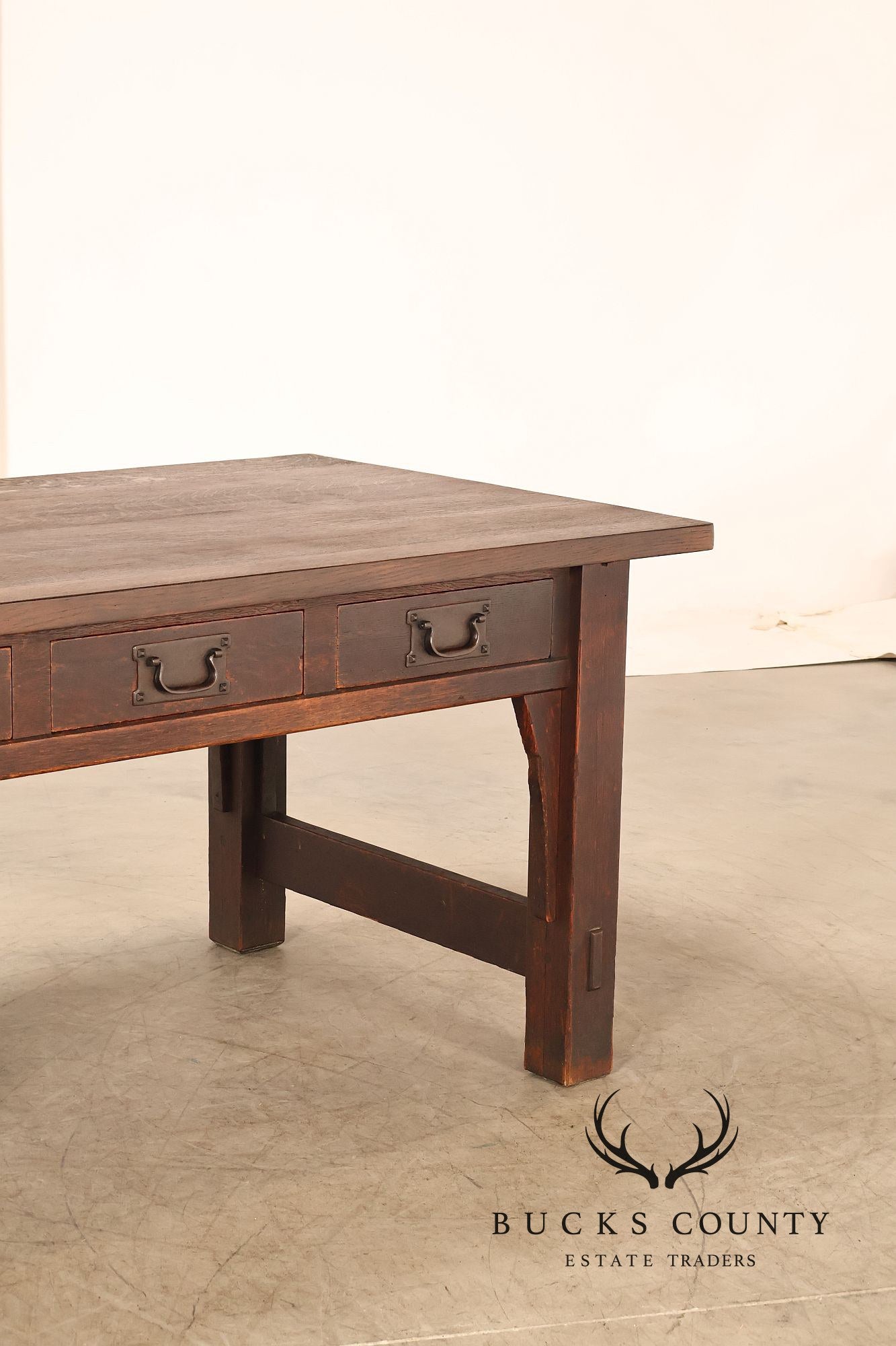Early Gustav Stickley No. 460 Oak Library Table With Rare Hardware