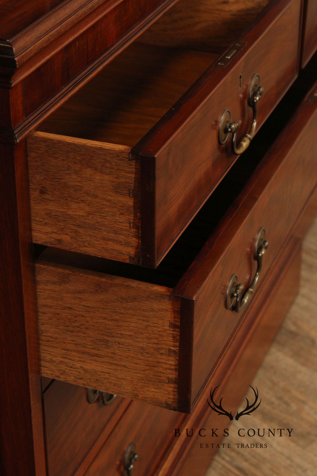 Regency Style Mahogany Breakfront Bookcase Cabinet