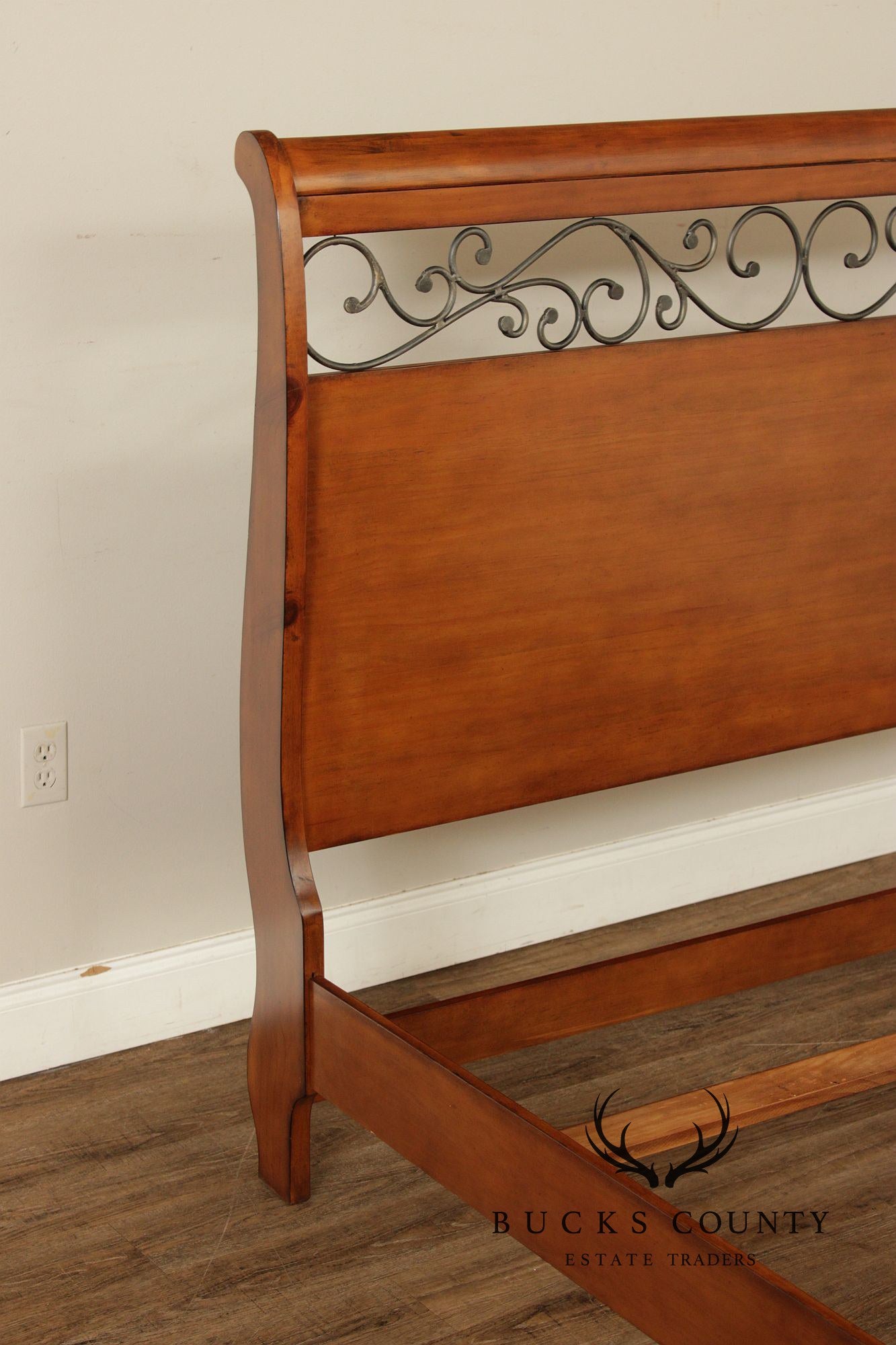 Queen Size Sleigh Bed With Iron Scroll Detail