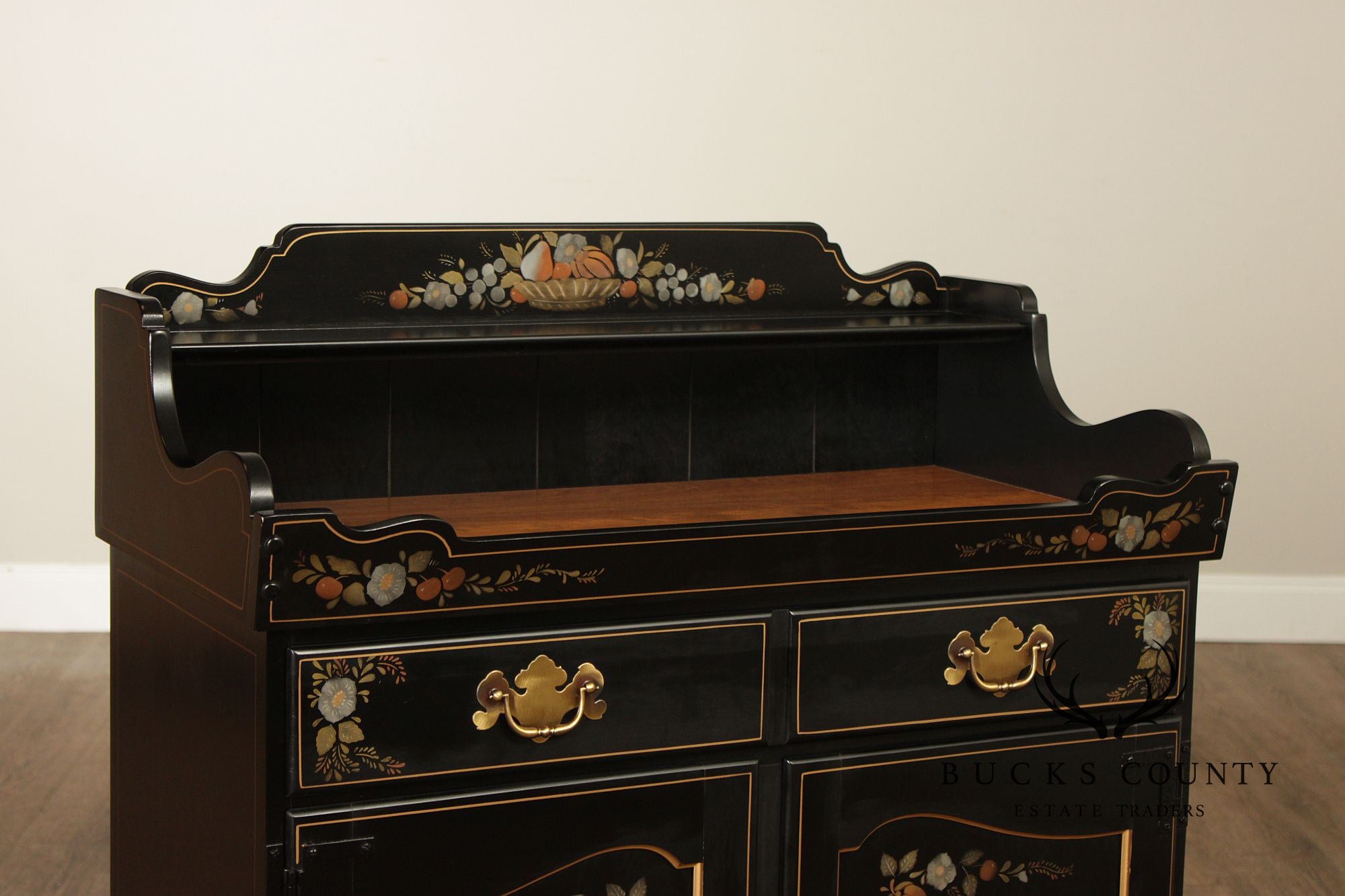 Ethan Allen Hitchcock Style Hand Painted Black Lacquer Dry Sink