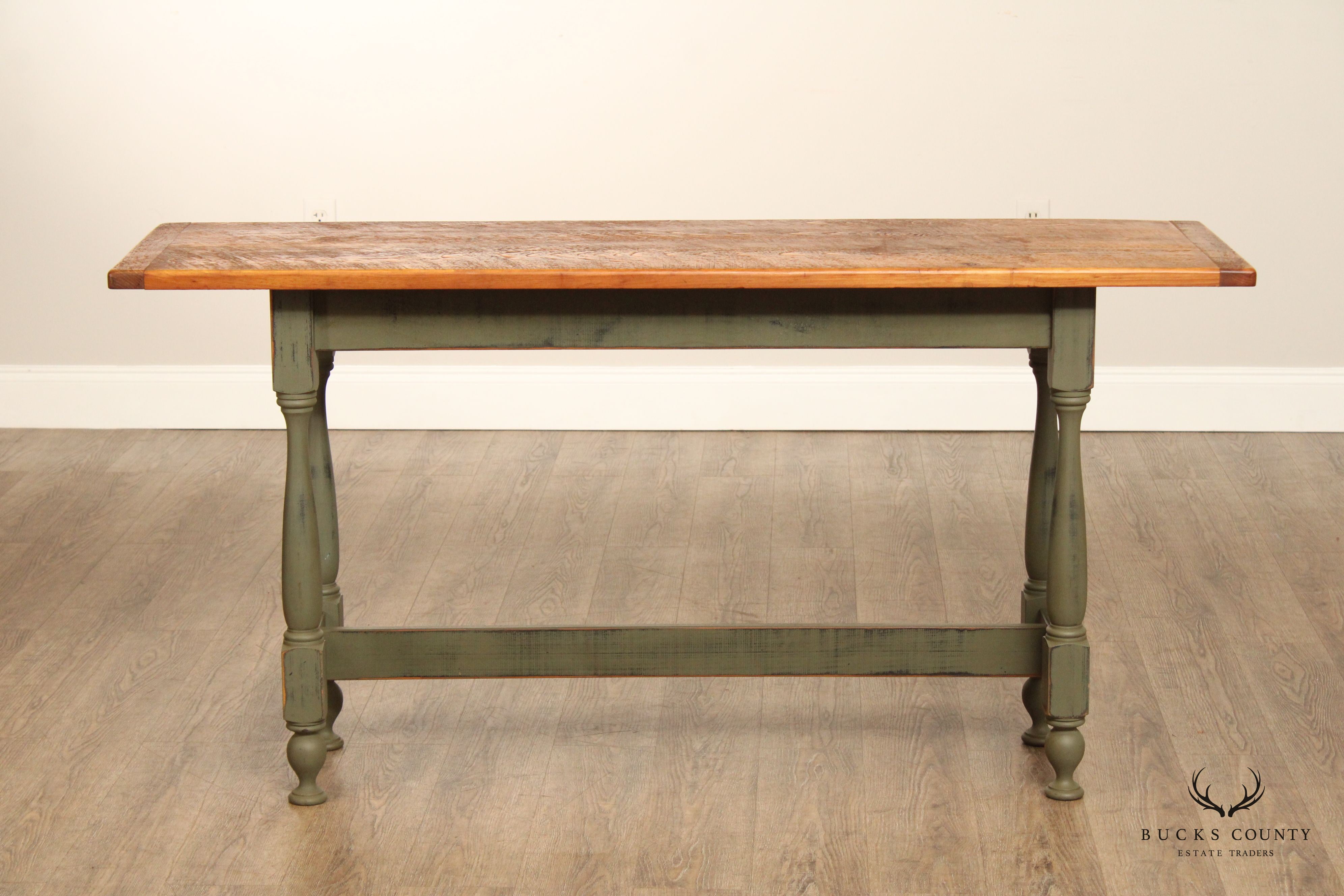 Country Farmhouse Style Hand Crafted Green Painted Console or Sofa Table