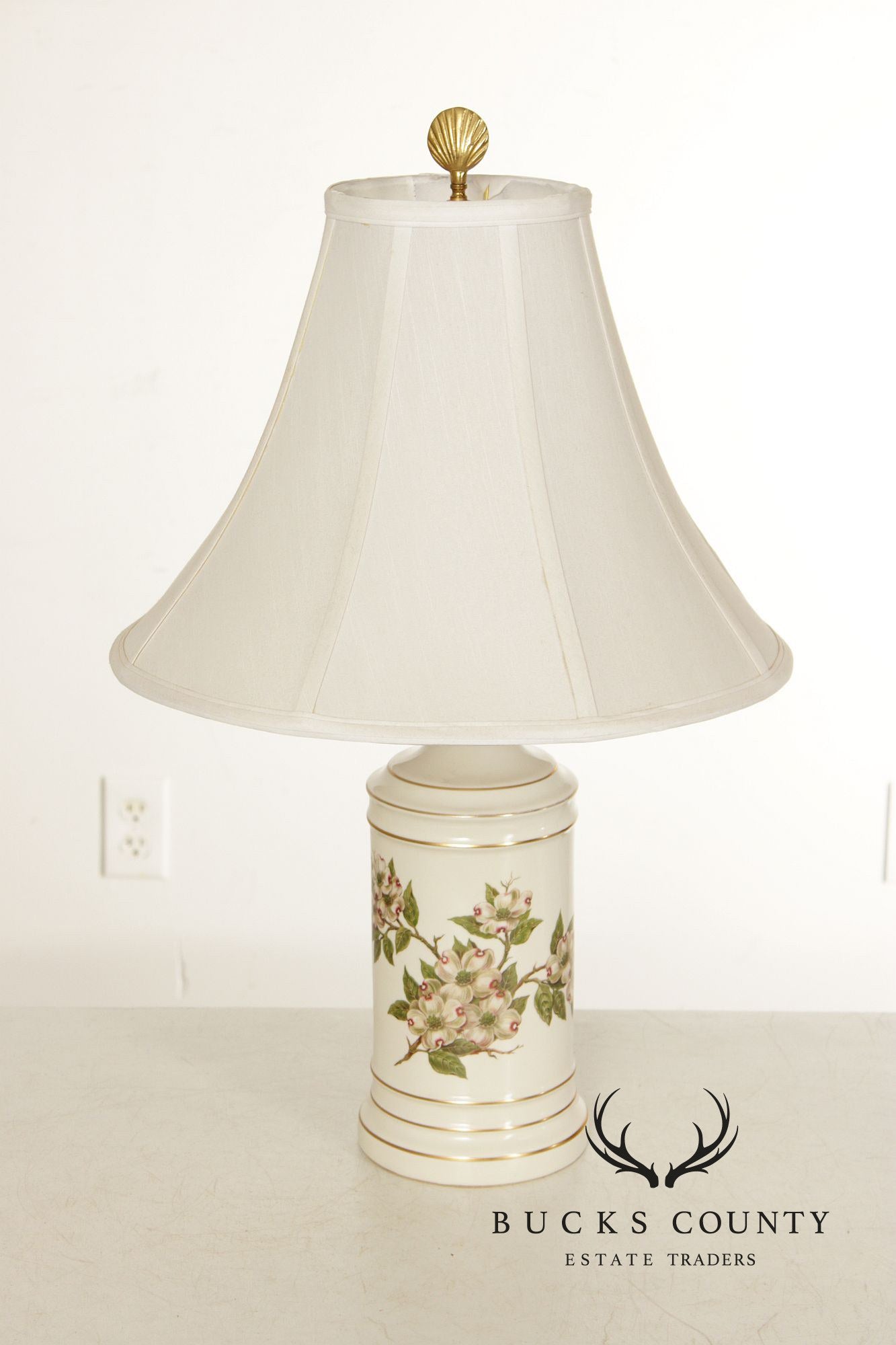 Vintage Pair of Botanical Painted Porcelain Table Lamps