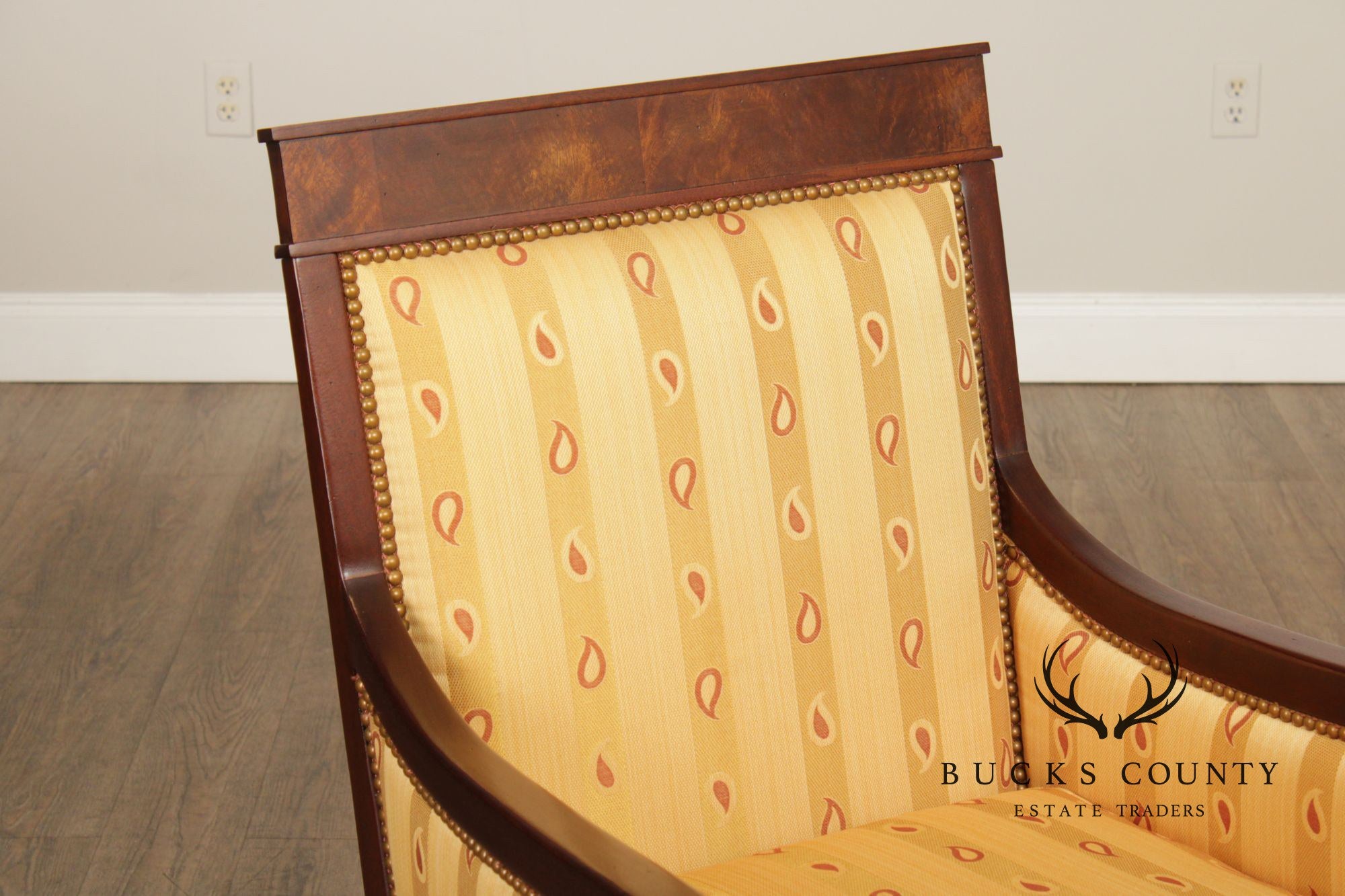 Kravet Furniture French Empire Style Pair of Mahogany Armchairs