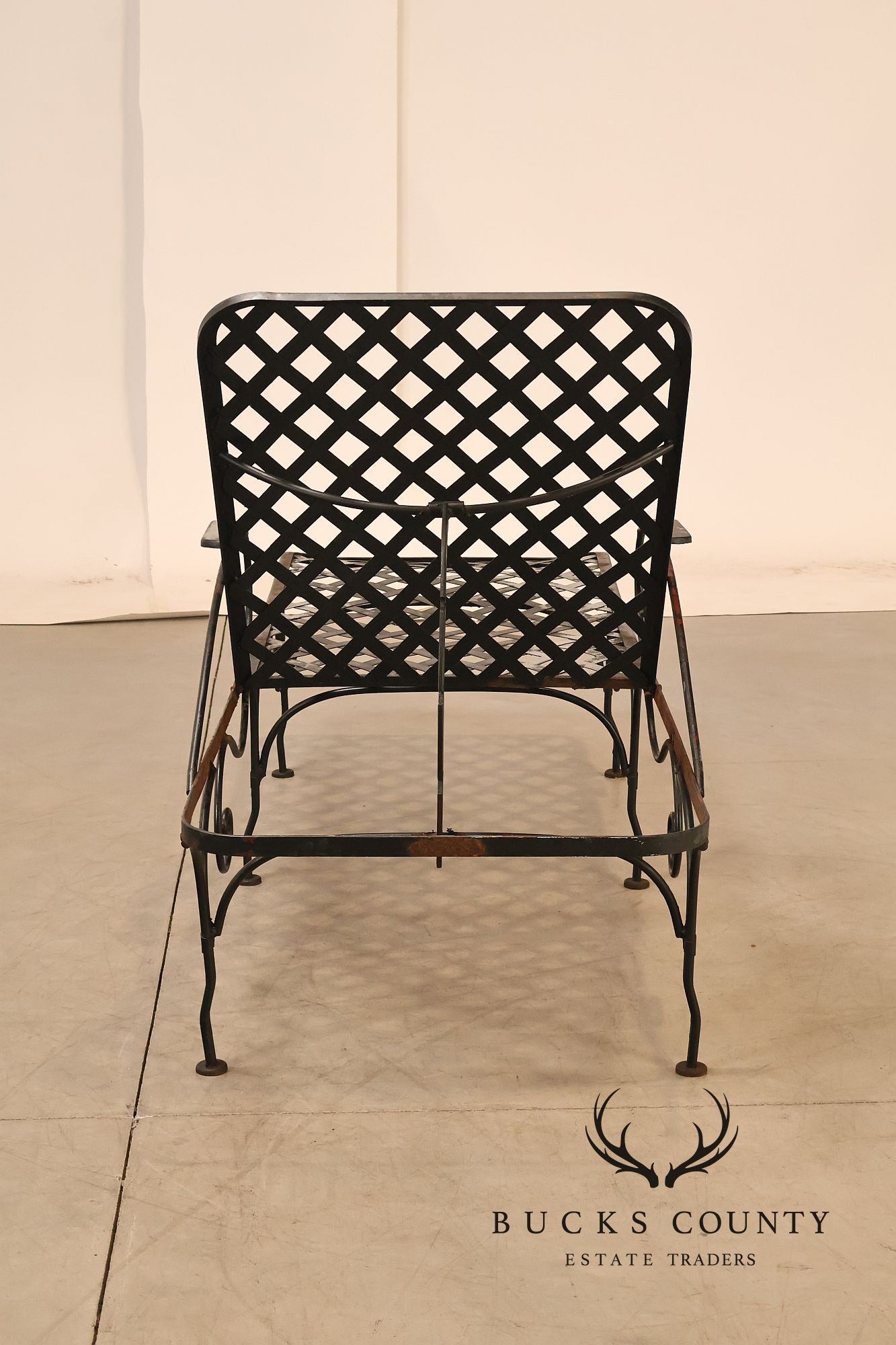 Vintage Wrought Iron Outdoor Patio Adjustable Chaise Lounge