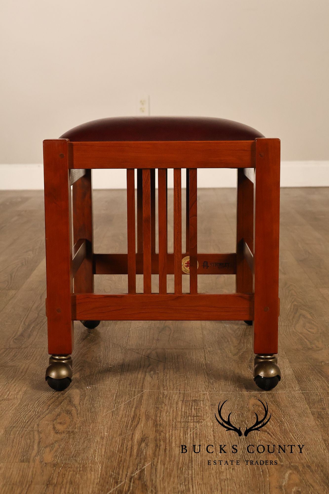 Stickley Mission Collection Pair Of Cherry And Leather Footstools