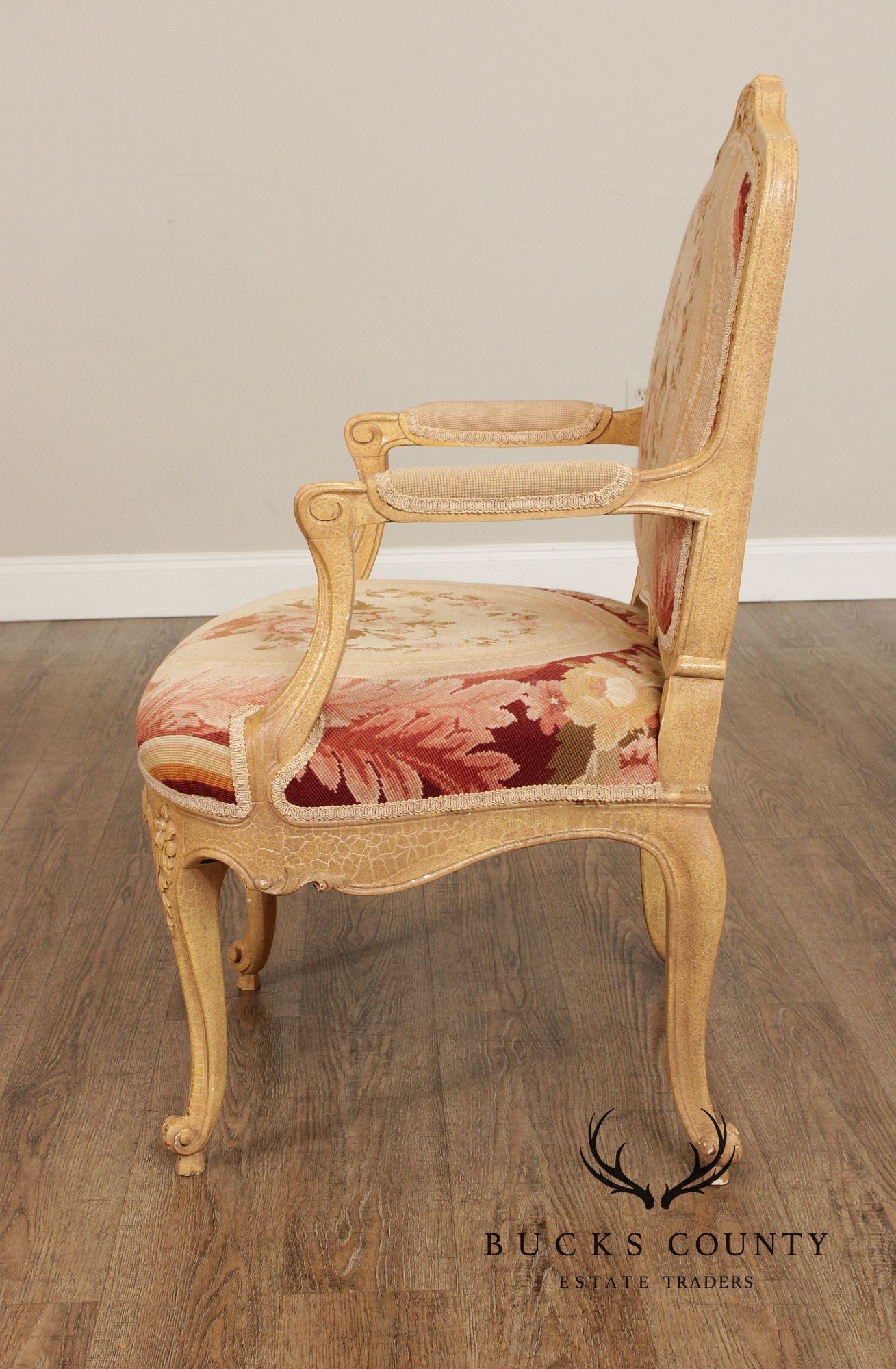 French Louis XV Style Pair Of Painted Fauteuil Armchairs