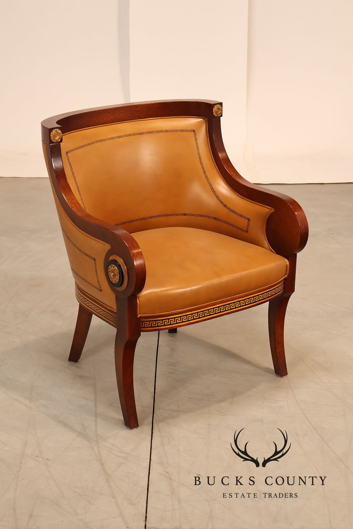 Neoclassical Empire Style Pair Of Mahogany And Leather Armchairs