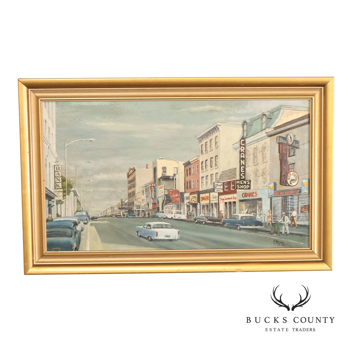E.M. Law Mid Century Oil Painting, Downtown