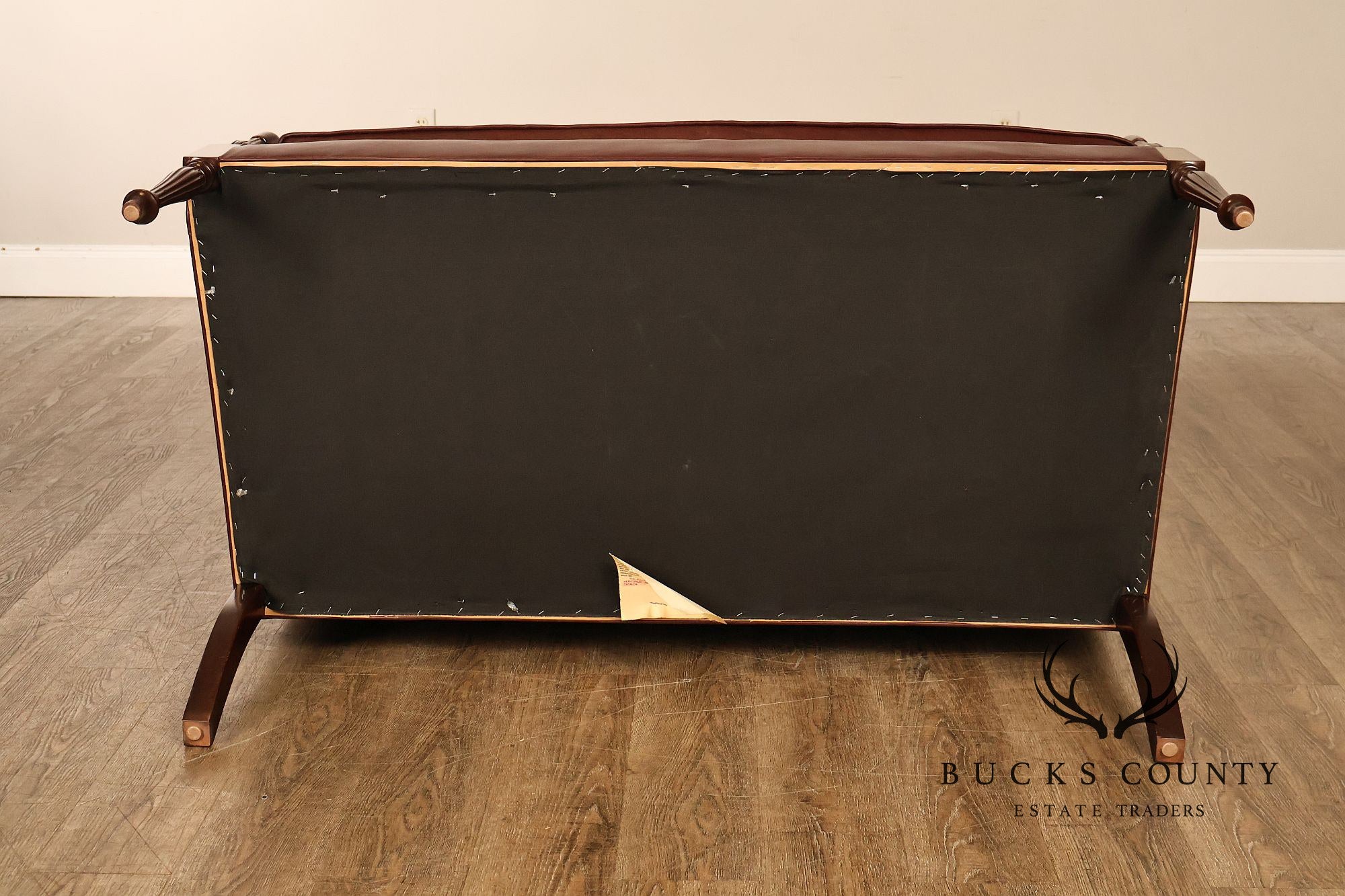 Hancock & Moore Sheraton Style Inlaid Mahogany Leather Settee