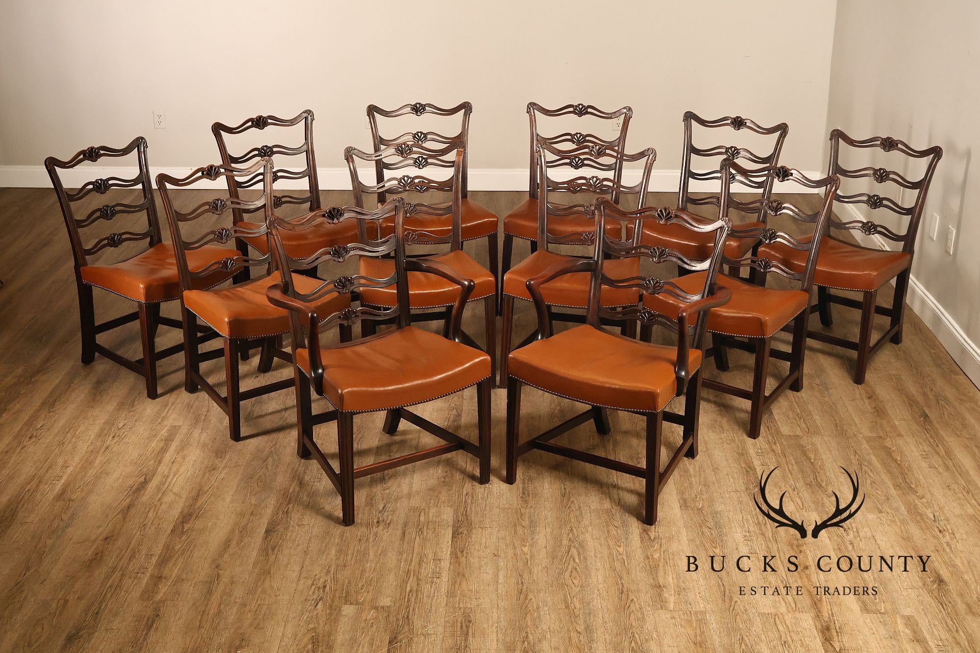 Scottish Chippendale Style Set Of Twelve Ribbon Back Mahogany Dining Chairs