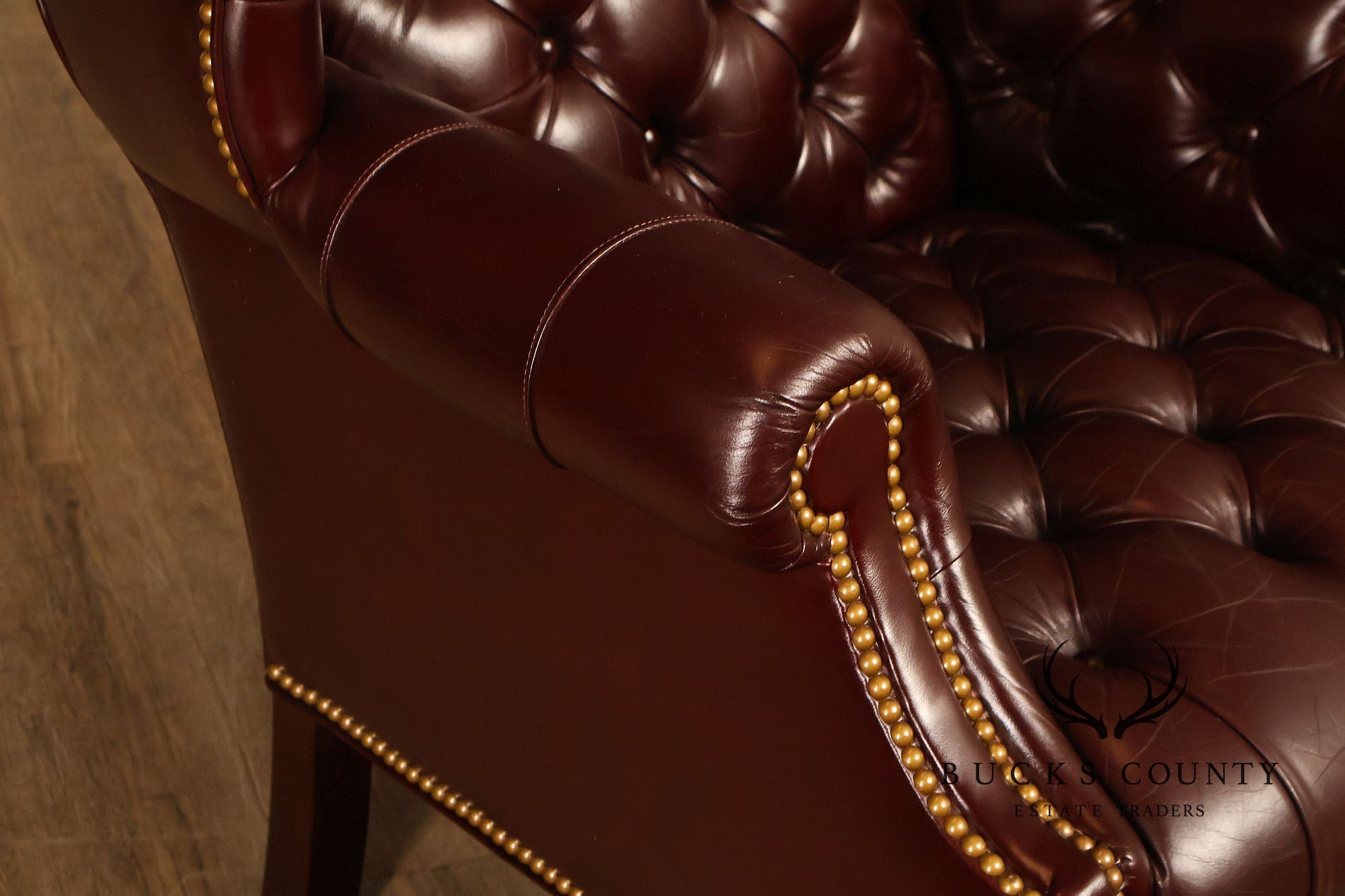 Leathercraft Chesterfield Style Tufted Oxblood Leather Wing Chair