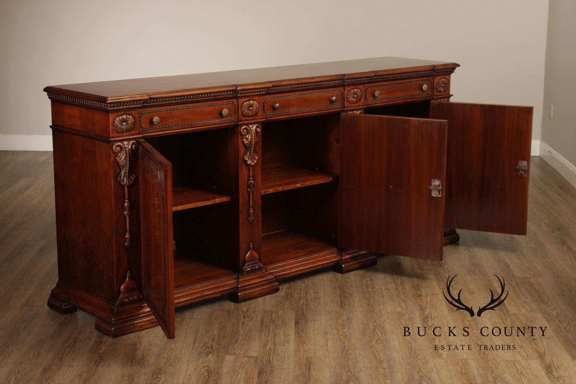 Francesco Molon XVI Century Style Walnut Carved Sideboard