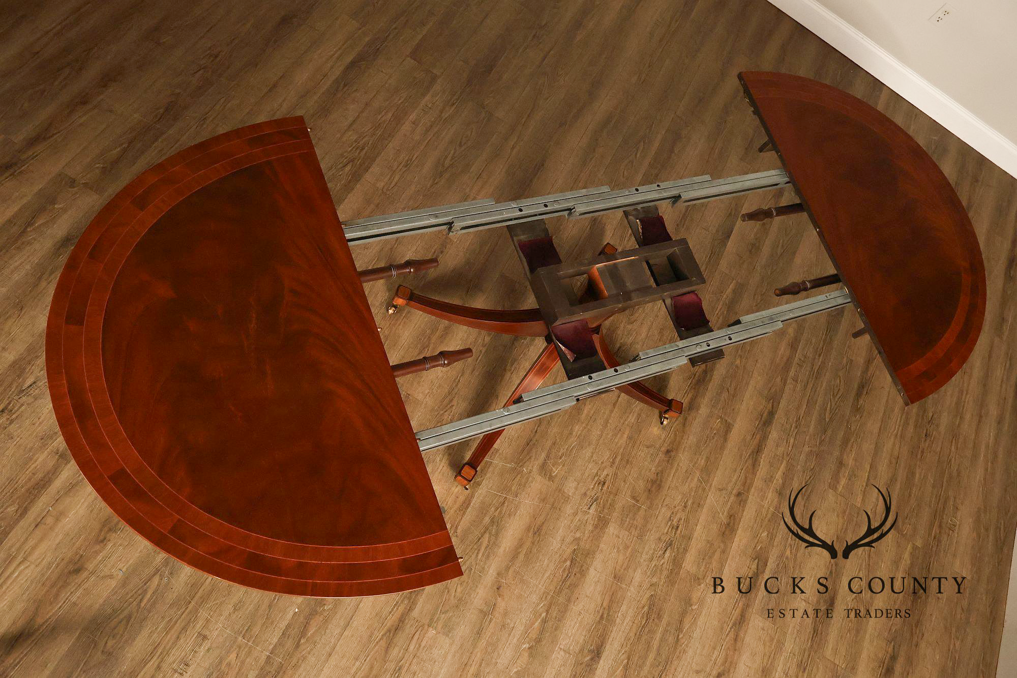 Baker Regency Style Banded Mahogany Extendable Dining Table