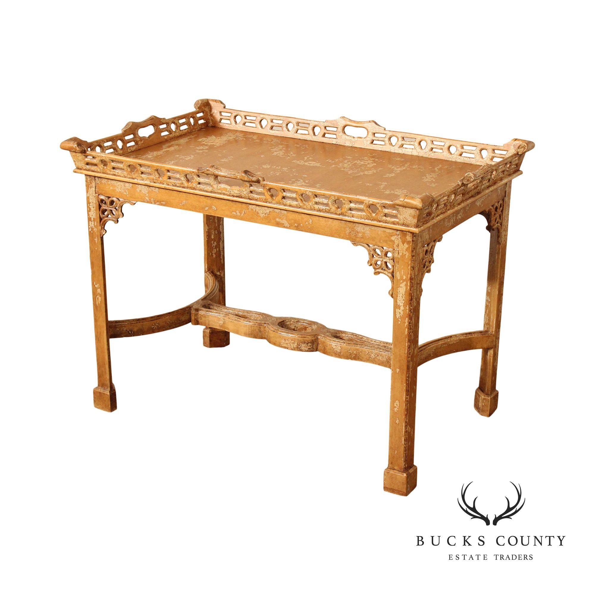 Chinese Chippendale Style Distress Painted Tea Table