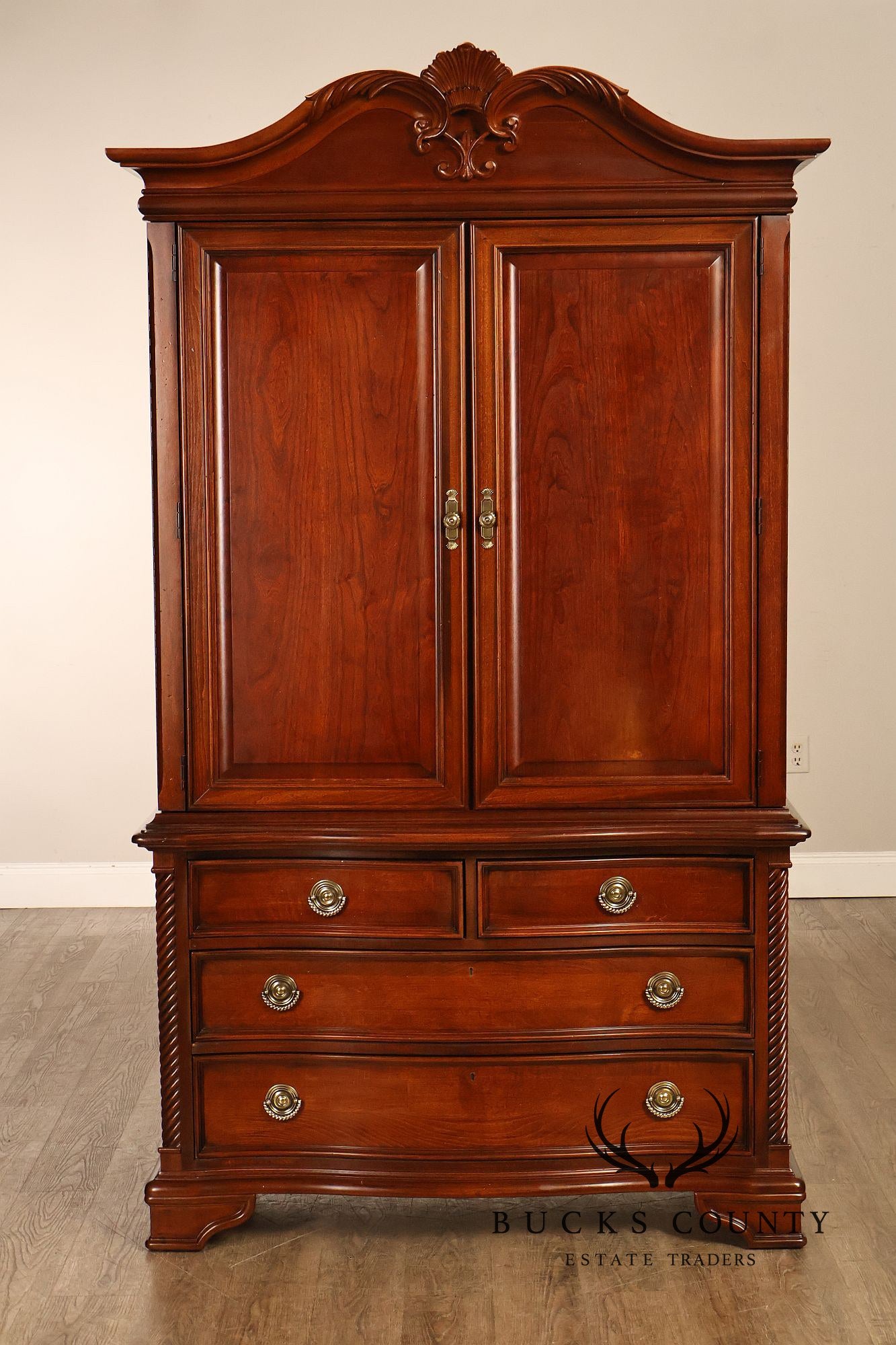 Stanley Furniture Traditional Carved Cherry Bedroom Storage Armoire