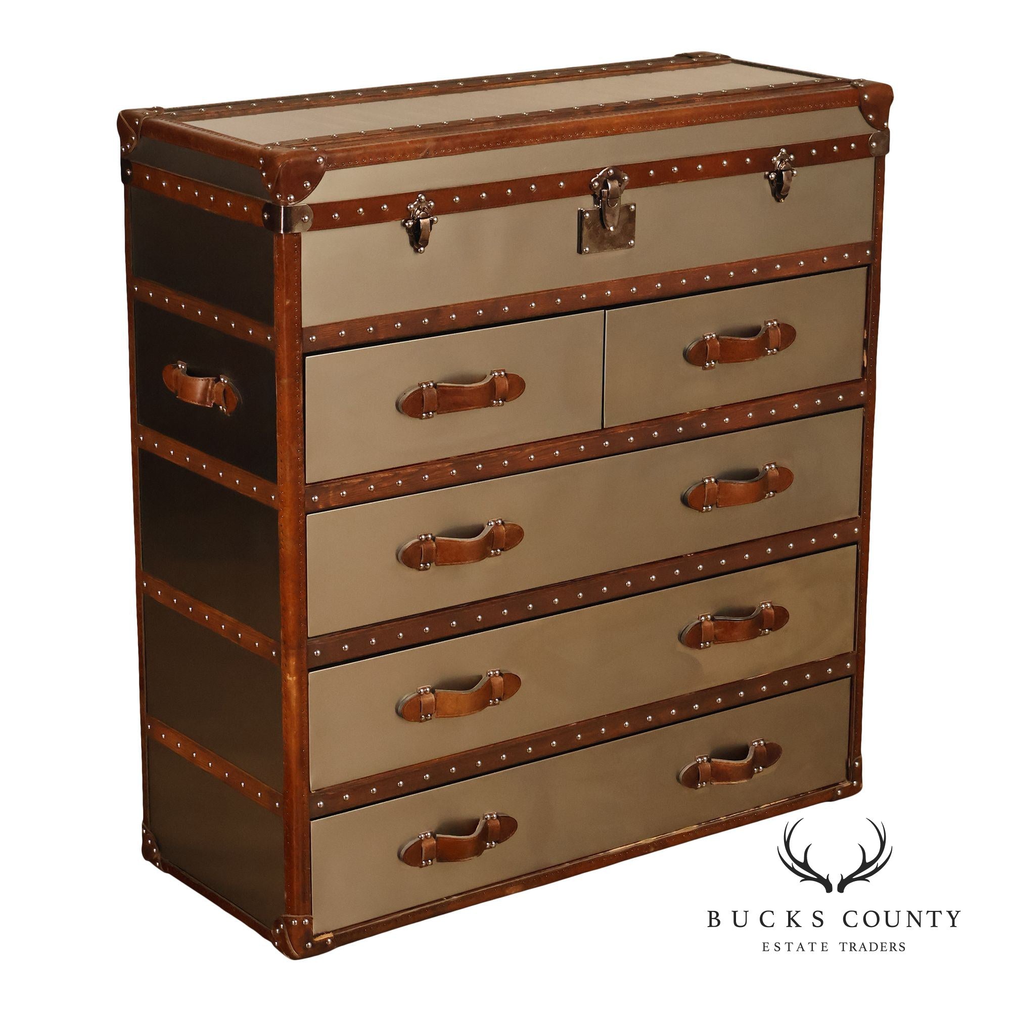 Restoration Hardware 'Mayfair' Steel and Leather Chest of Drawers