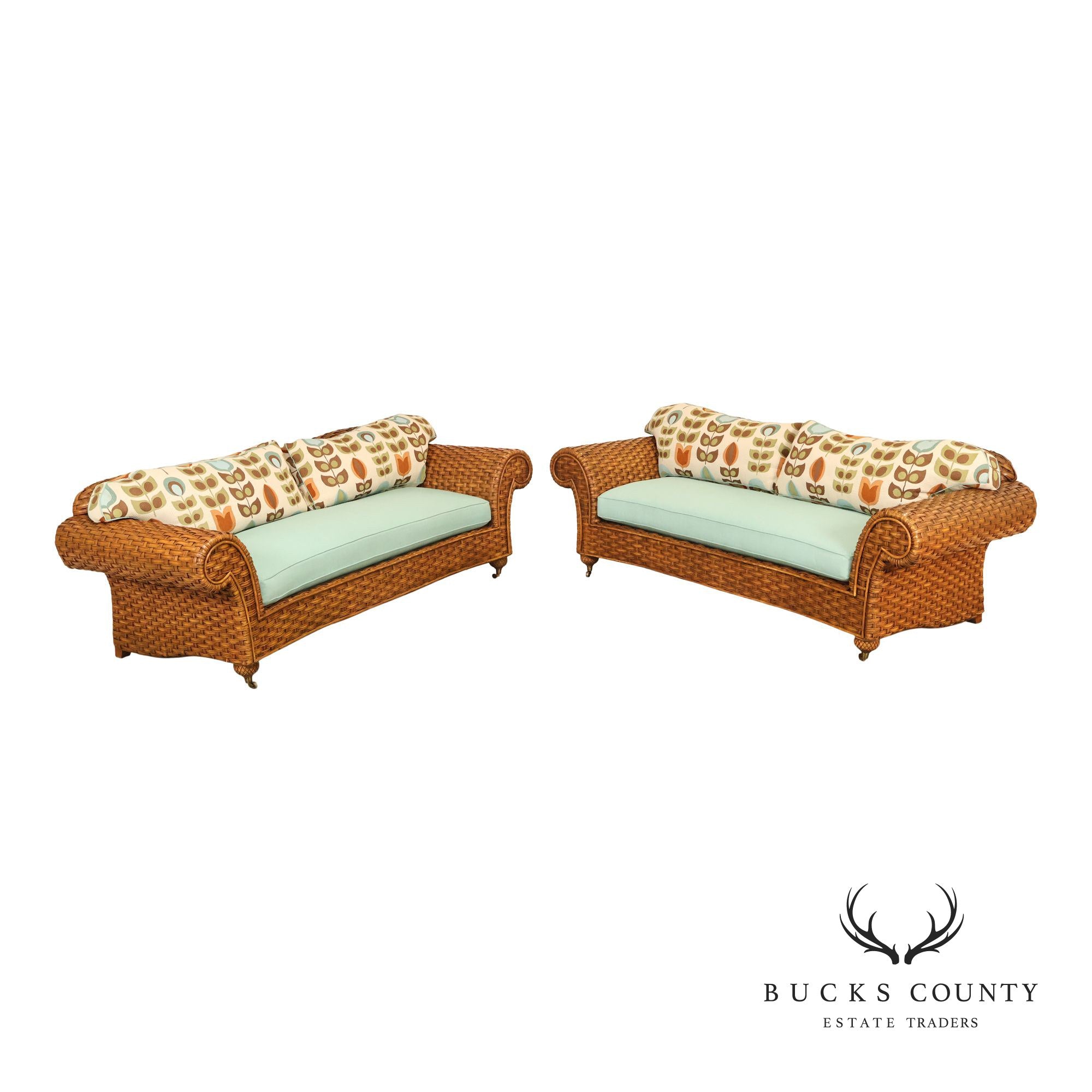 Lane Venture Excursions Pair Of Wicker Sofas With Cushions