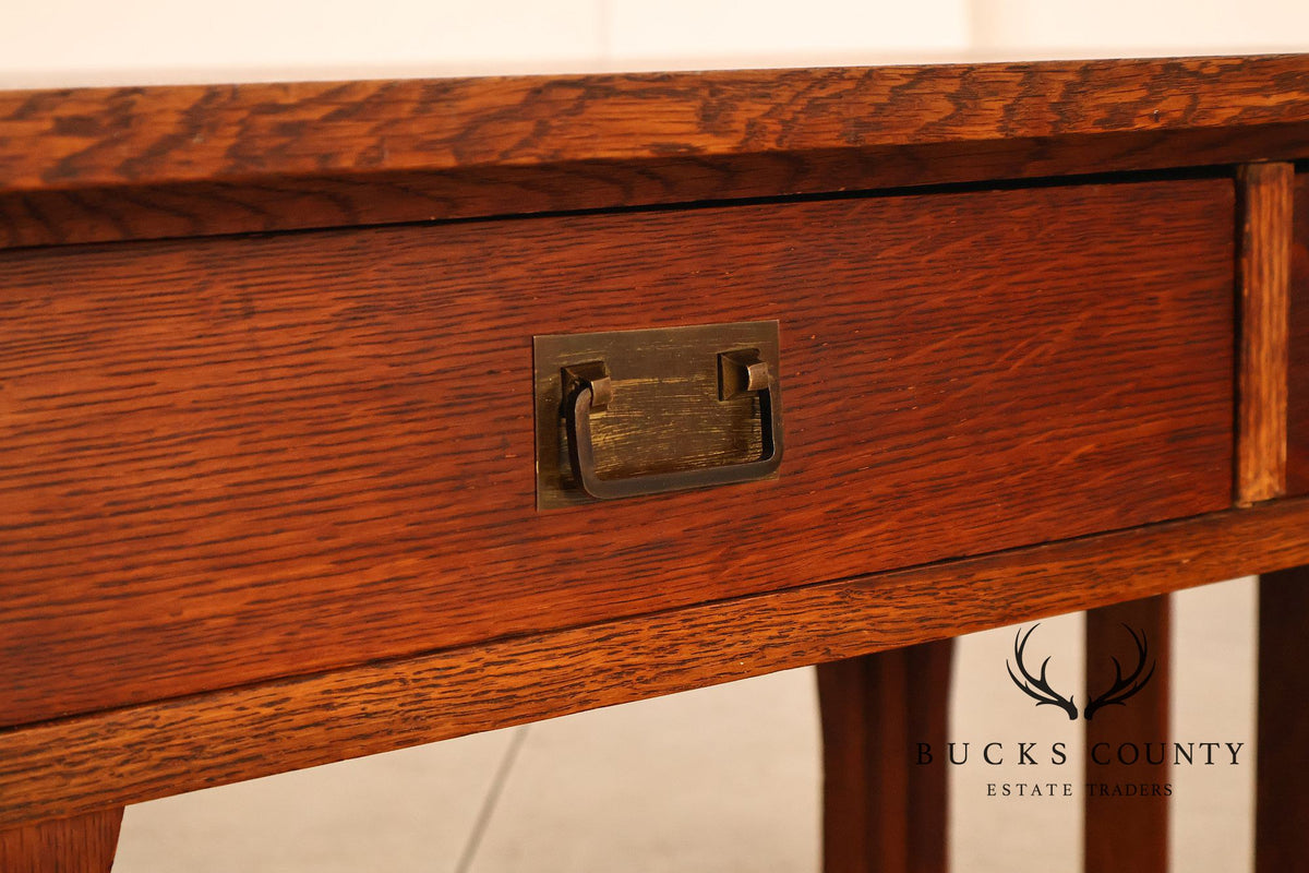 Antique Limbert Arts And Crafts Mission Oak Two-Drawer Library Table