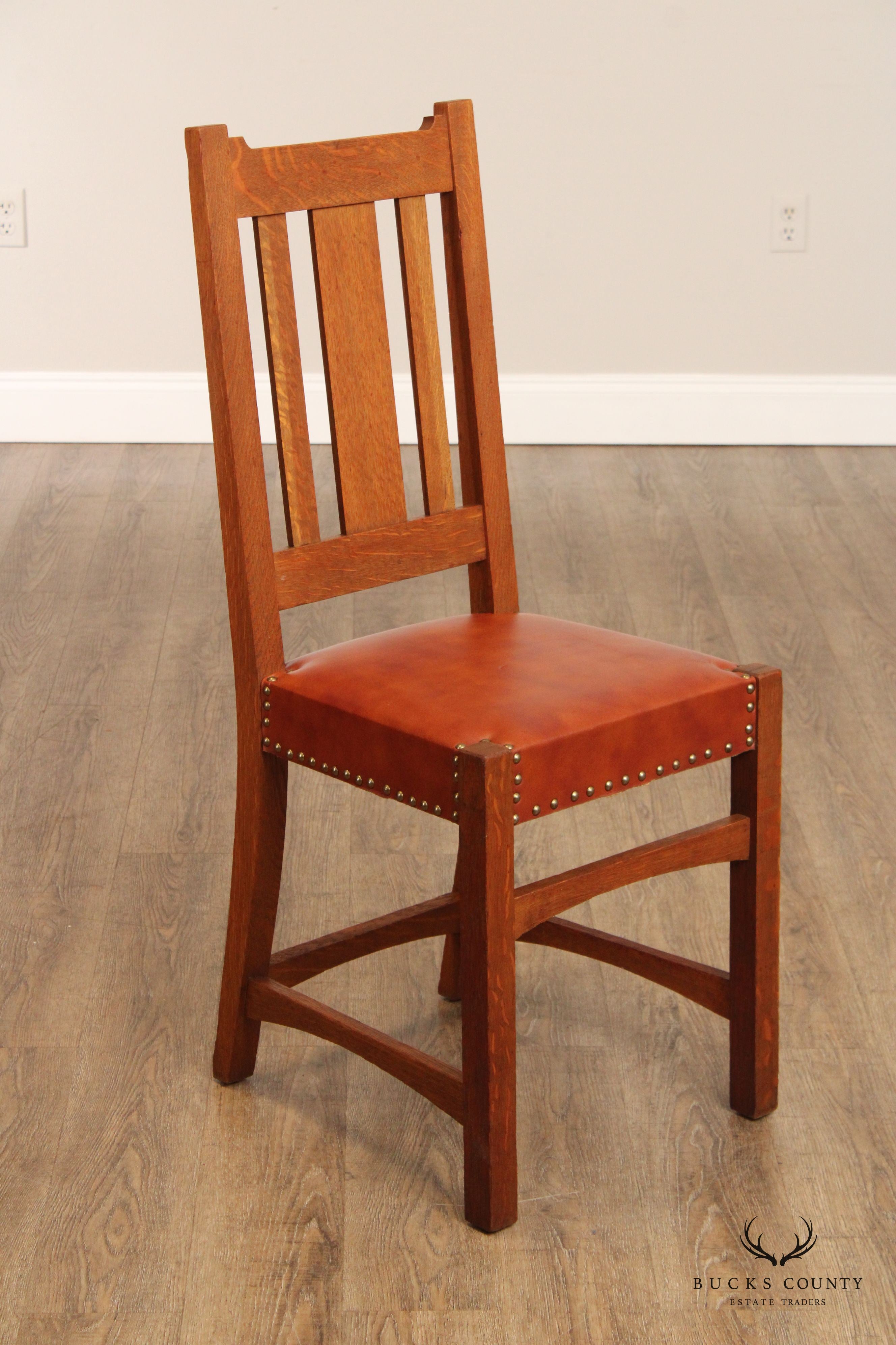 Antique Mission Oak and Leather Side Chair