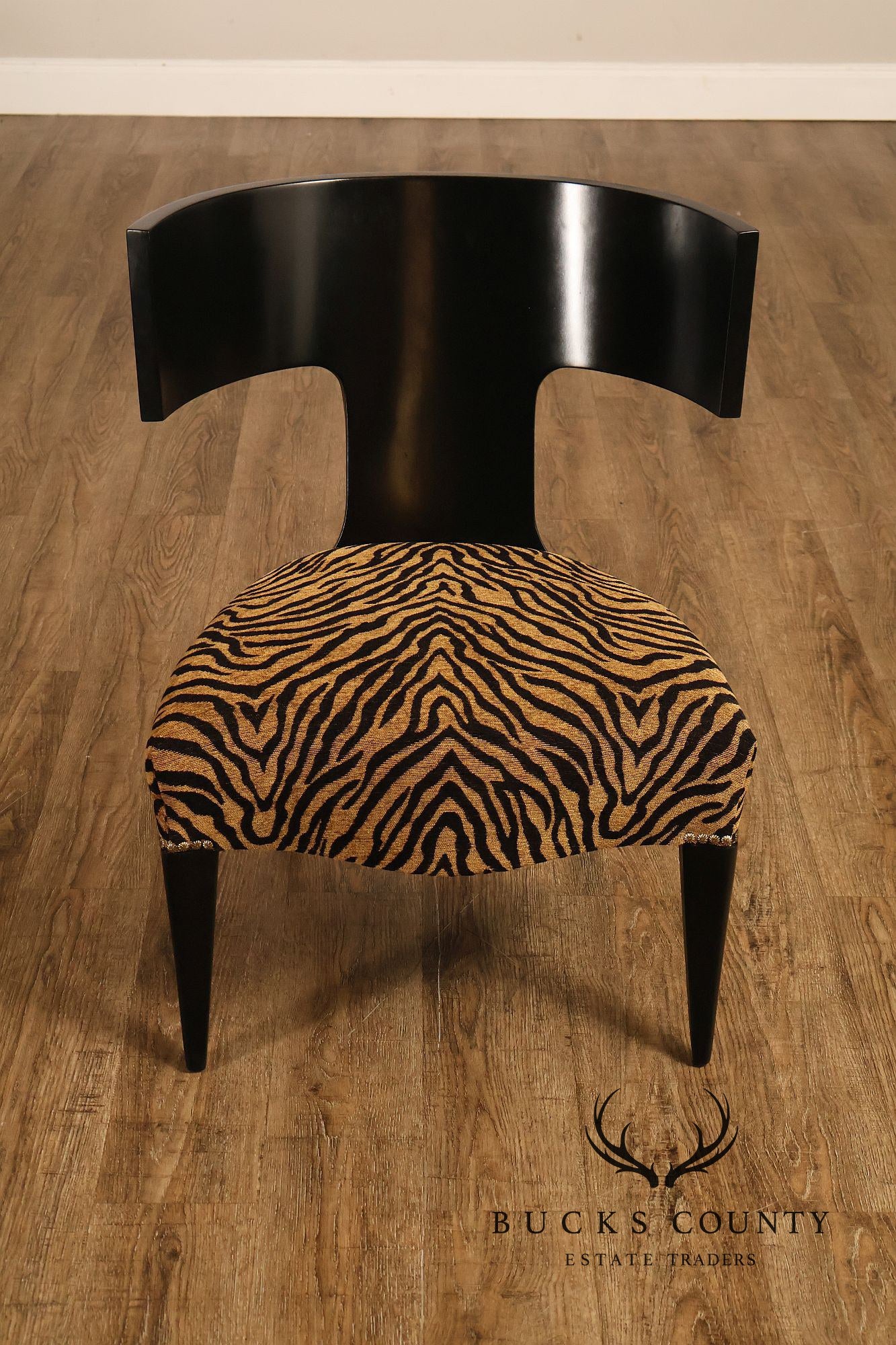 Pair Of Ebonized Klismos Style Accent Chairs With Zebra Upholstery