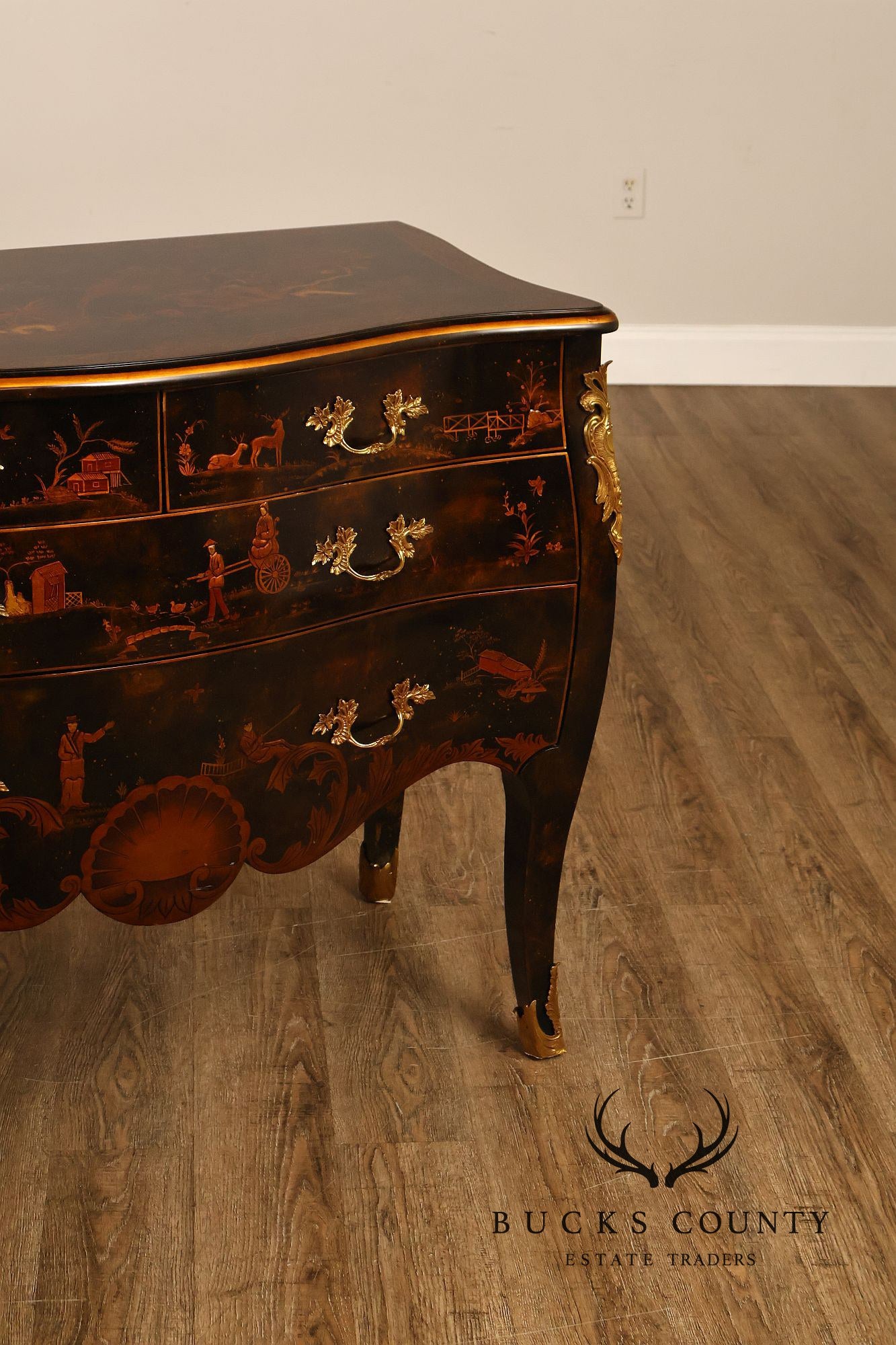 Maitland Smith Chinoiserie Hand Painted Bombe Chest