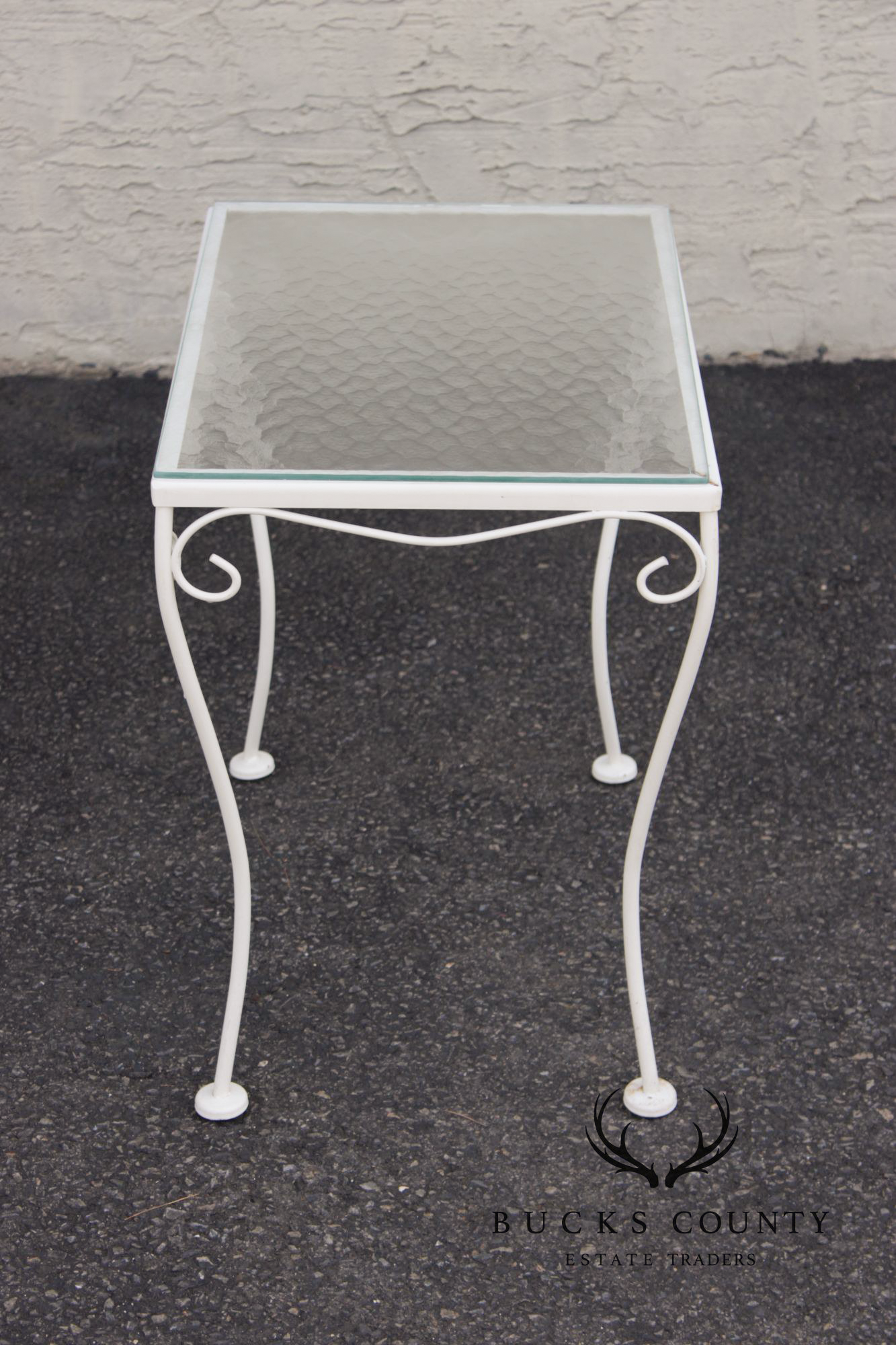 Vintage Wrought Iron And Glass Patio Side Table