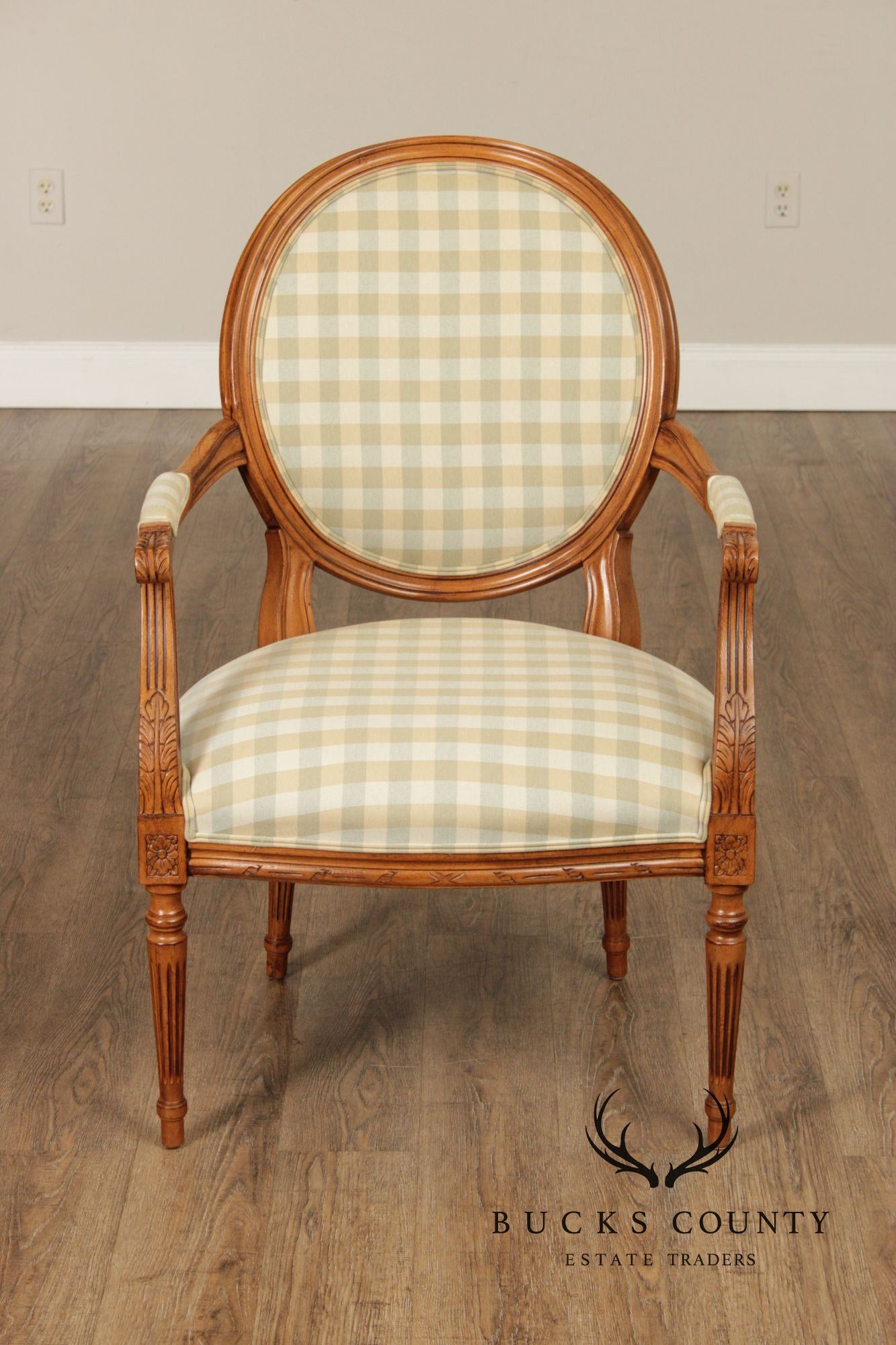 Ethan Allen French Louis XVI Style Pair of Fauteuil Armchairs