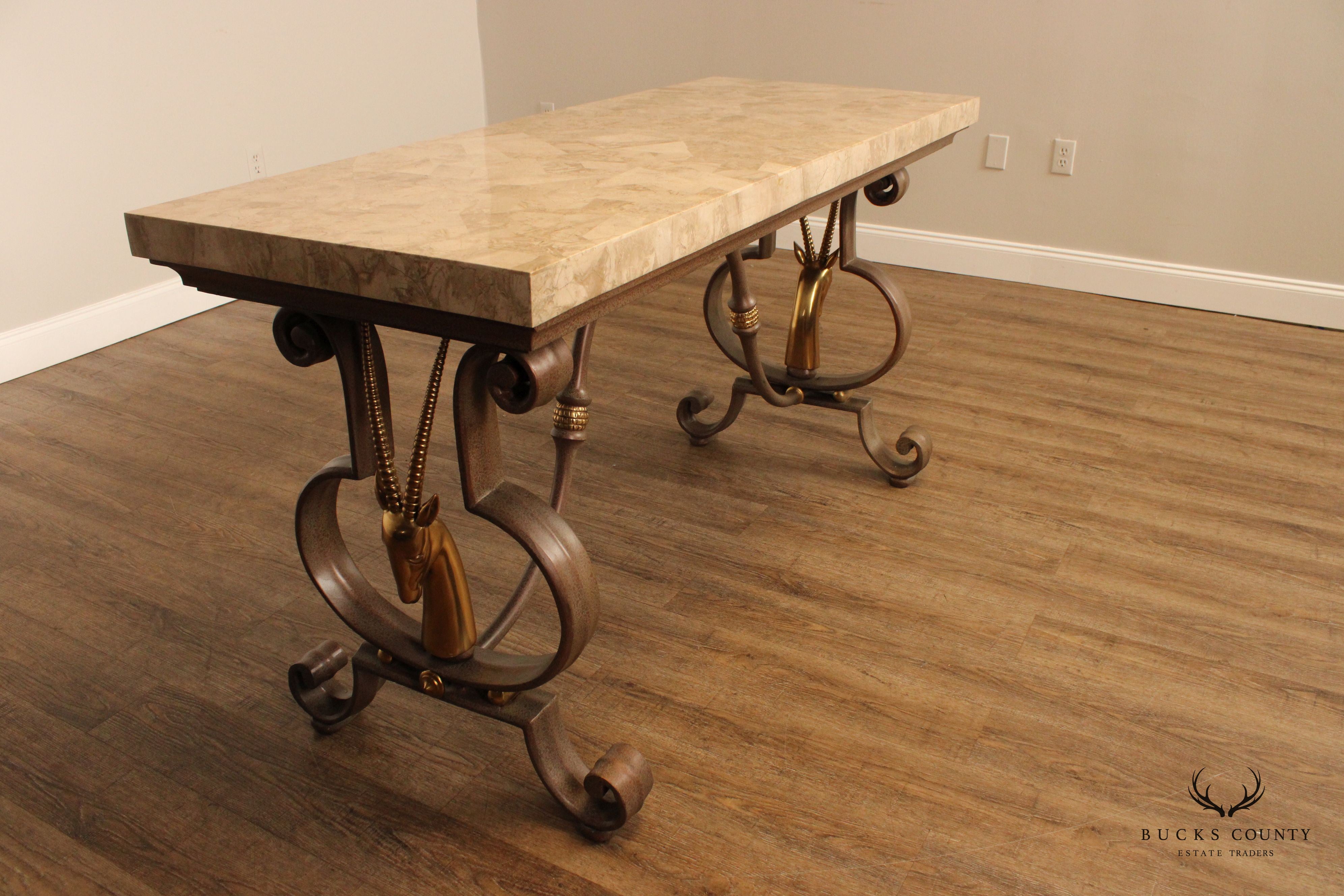 Tessellated Top Brass Gazelle Console Table