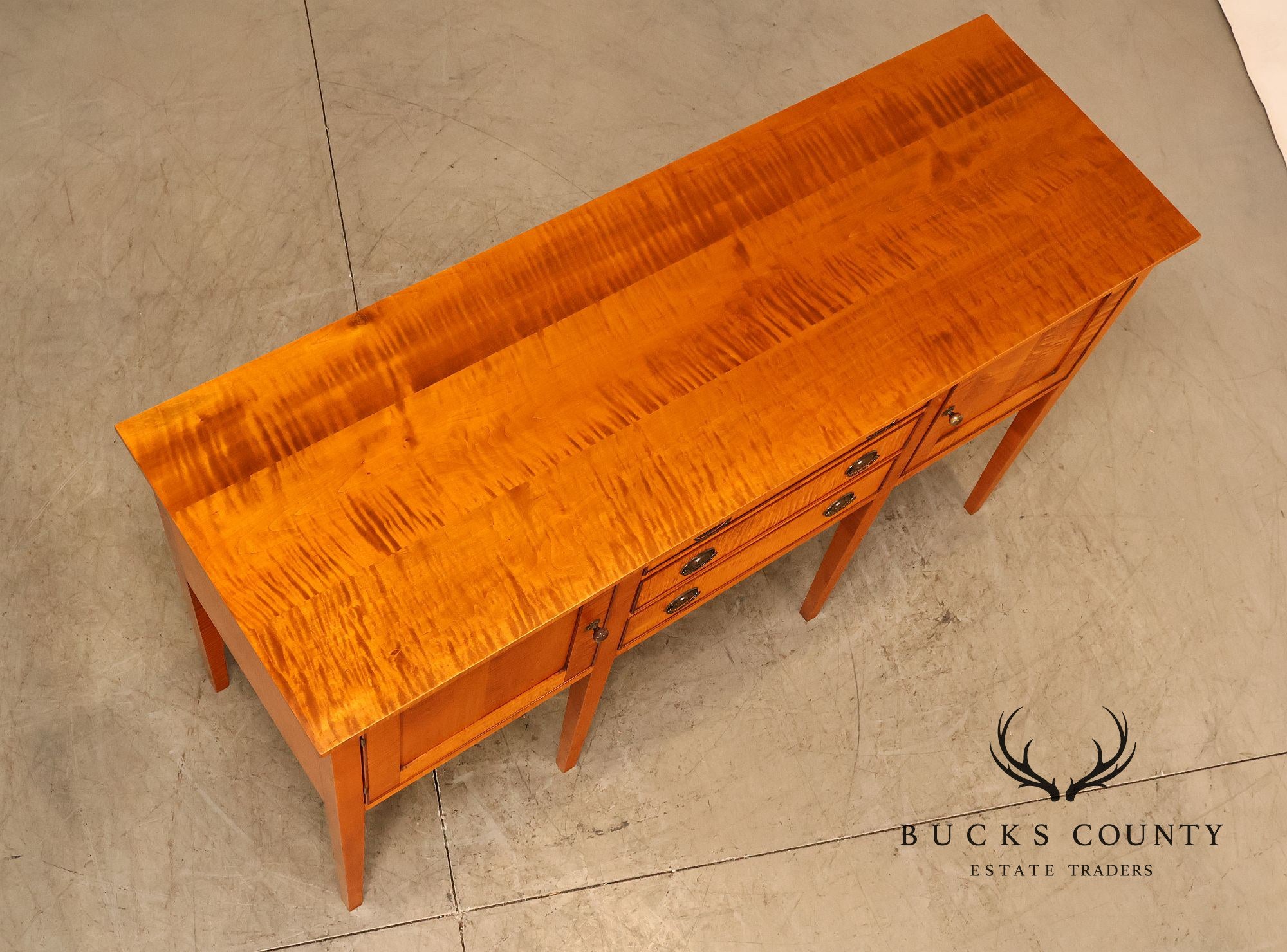 Eldred Wheeler Tiger Maple Tapered Leg Sideboard
