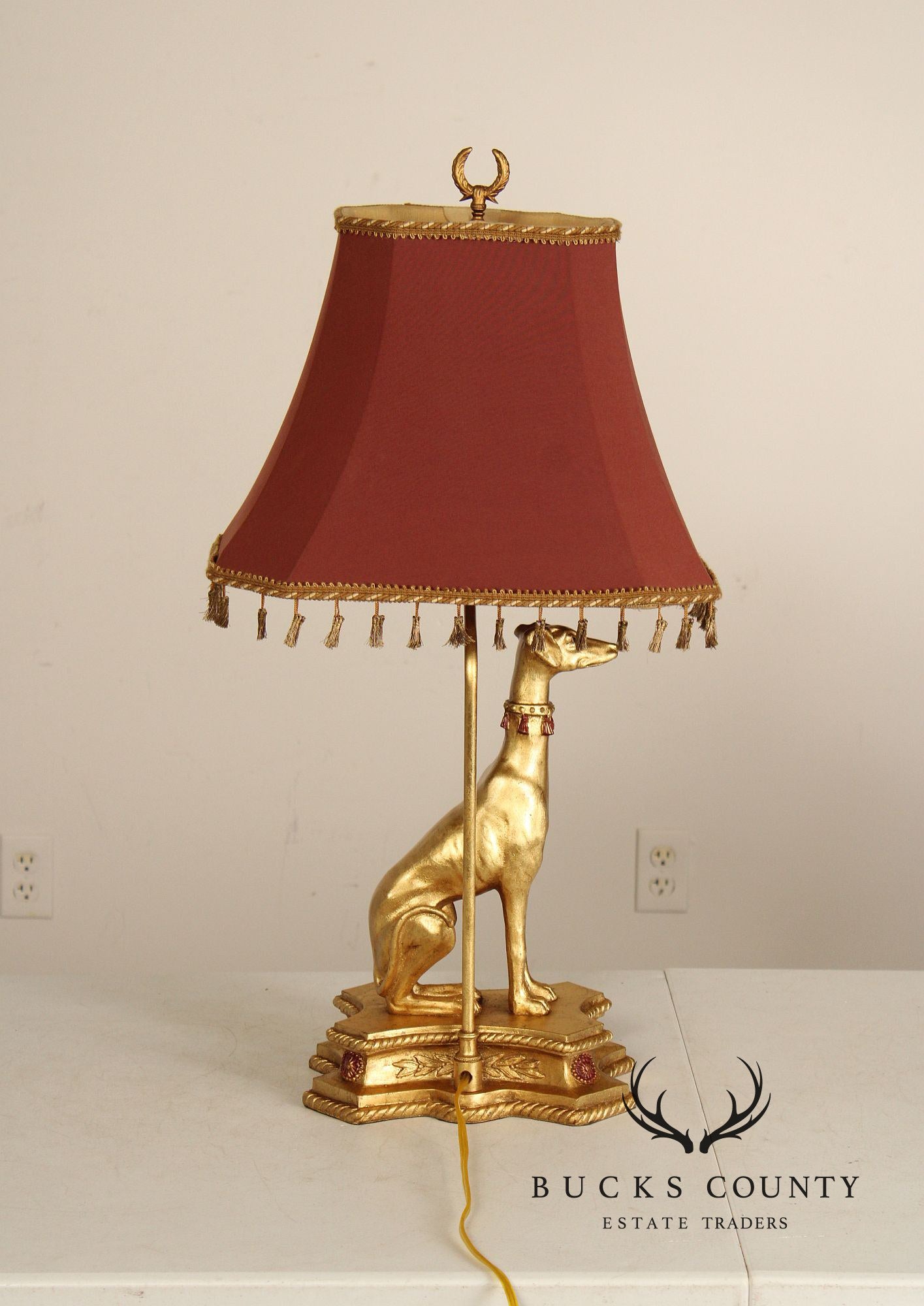 Egyptian Revival Pair Of Gilt Greyhound Table Lamps