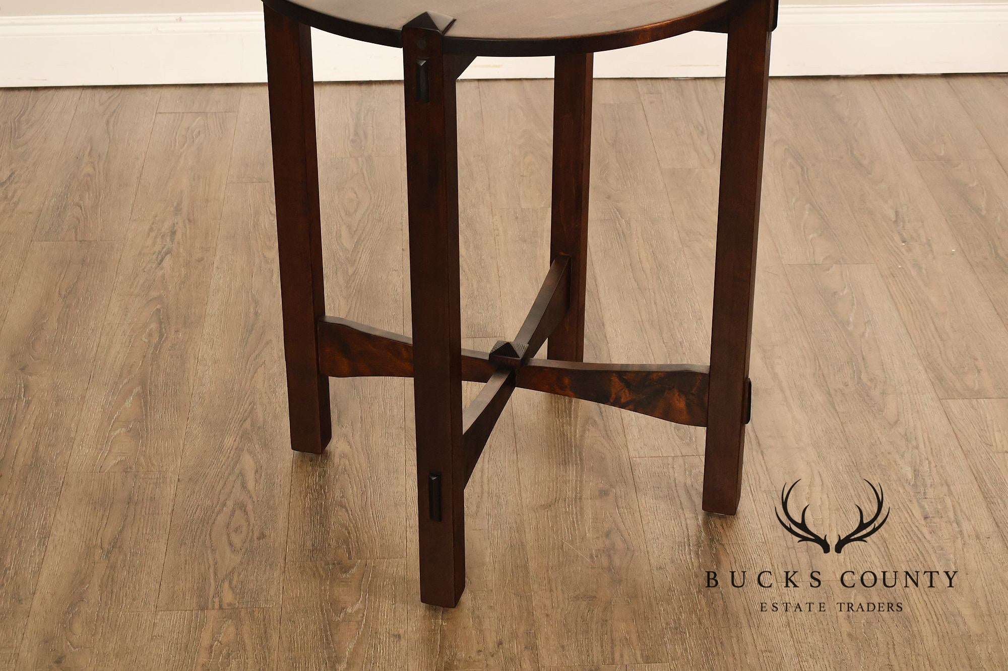 Studio Arts And Crafts Style Round Accent Table With Burl Wood Top