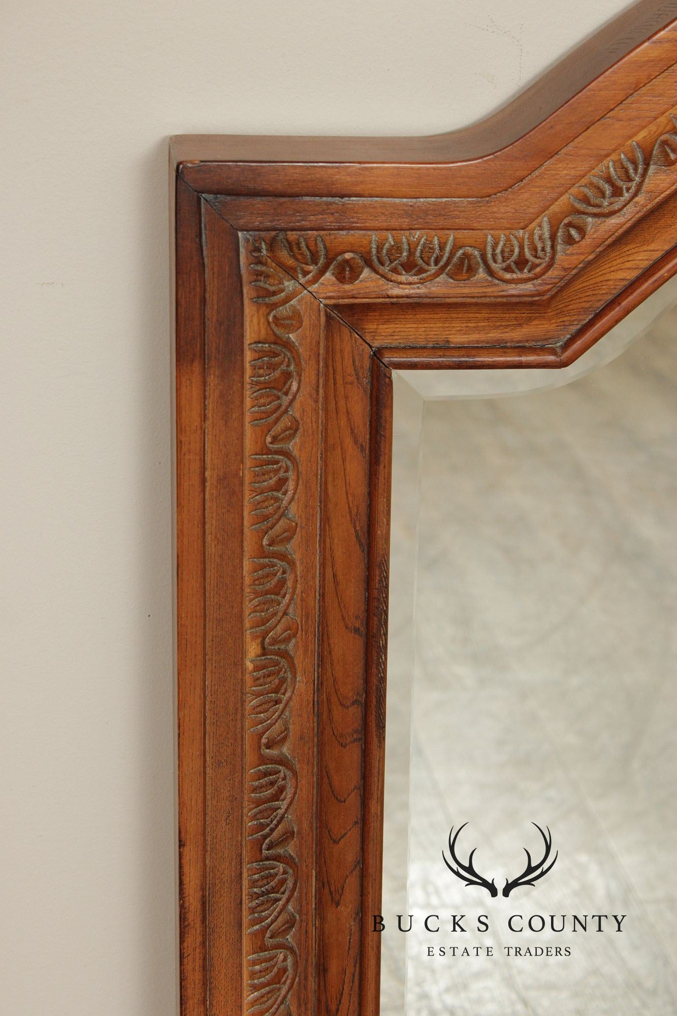 Tuscan Style Carved Oak Frame Arched Wall Mirror