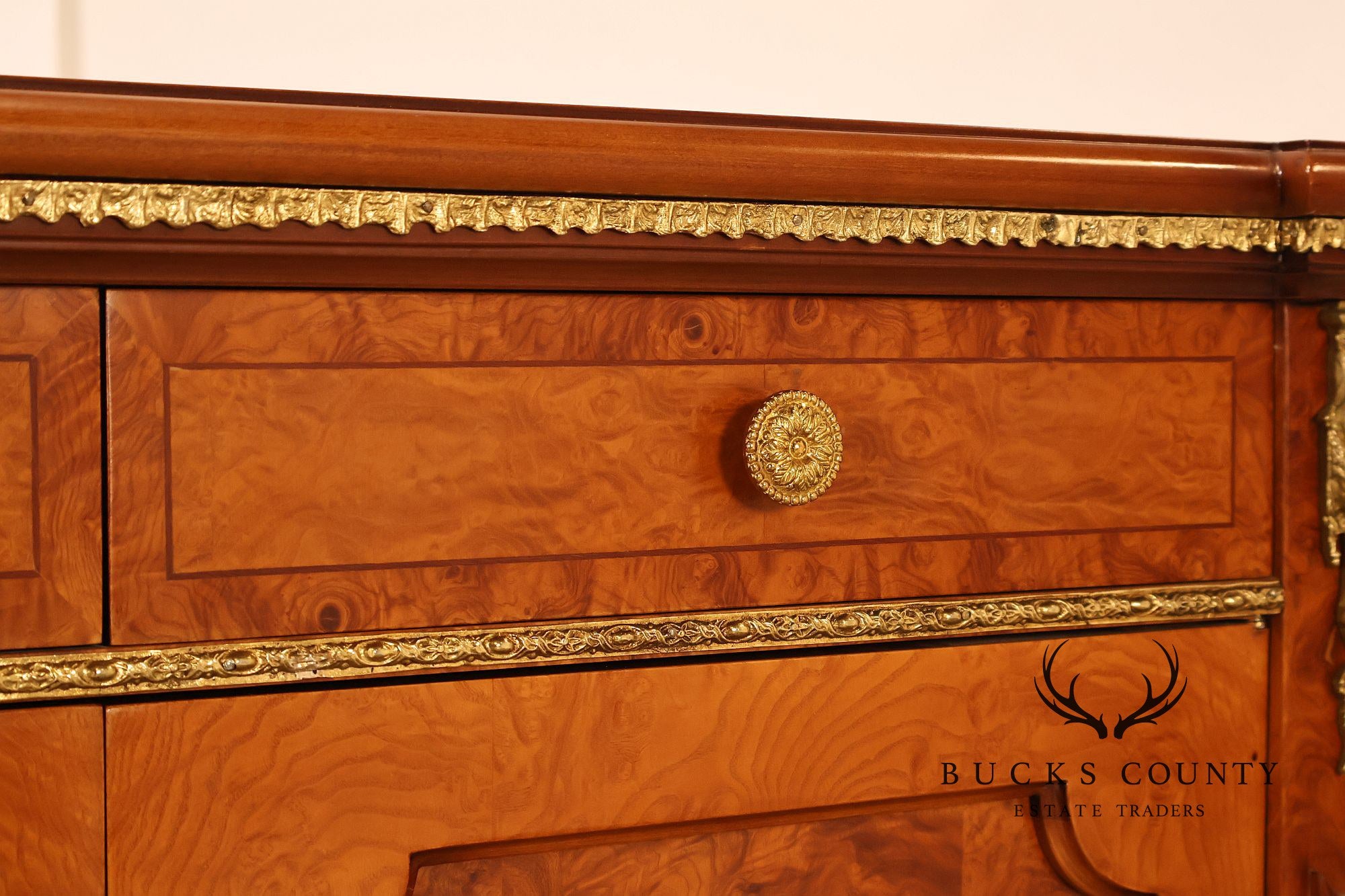 Italian Neoclassical Style Burl Wood Sideboard Credenza
