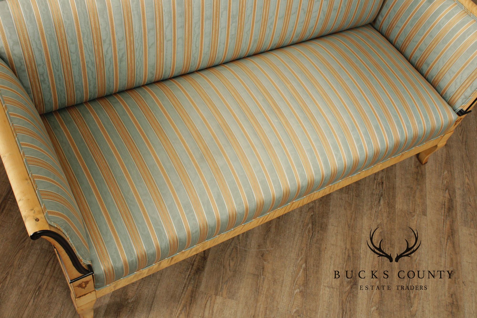 Antique Biedermeier Inlaid Flame Birch Sofa