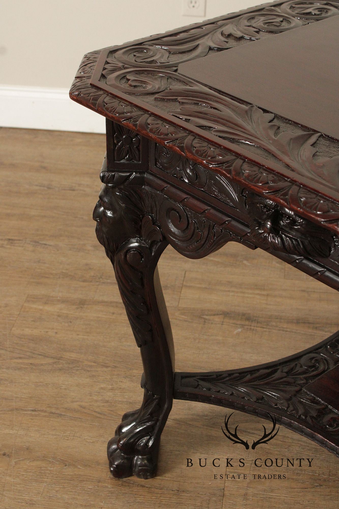 Antique Victorian Carved Mahogany Partners Desk